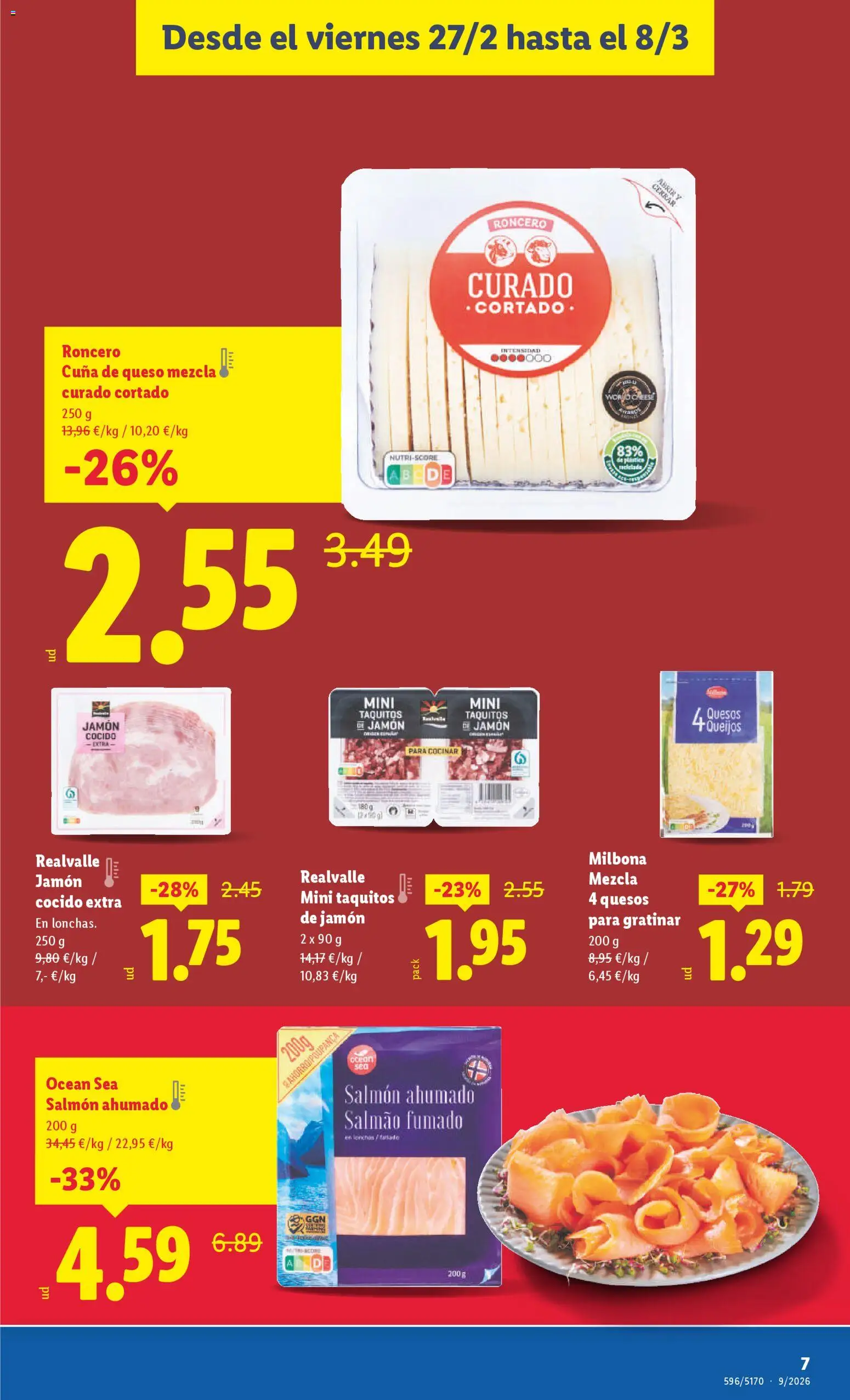 Lidl Mejorada │ válido desde el 27.02.2026 | Página: 7 | Productos: Queso, Jamón cocido, Salmón ahumado, Cuna