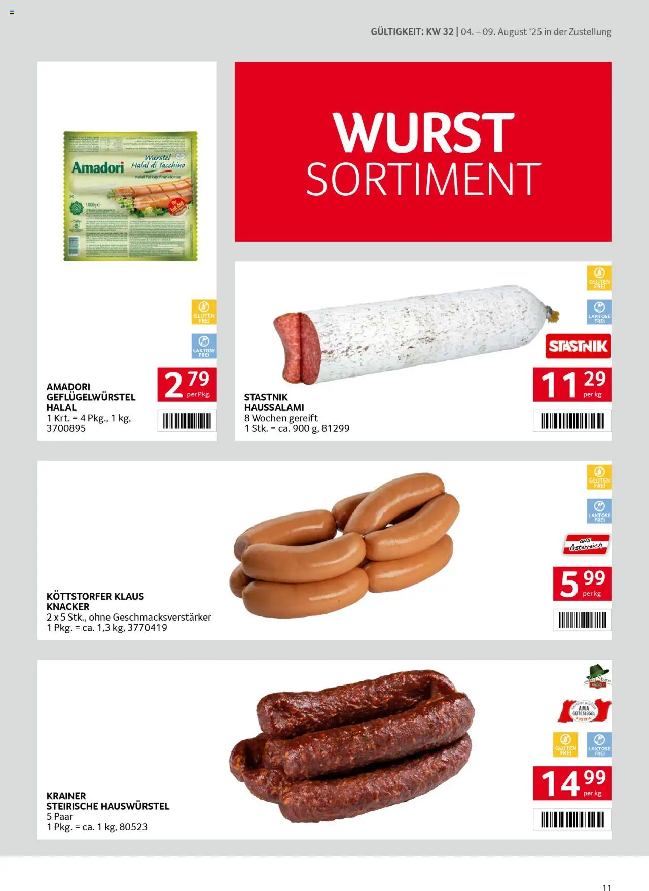 Transgourmet Zustellaktion gültig ab 03.08.2025 | Seite: 11 | Produkte: Wurst