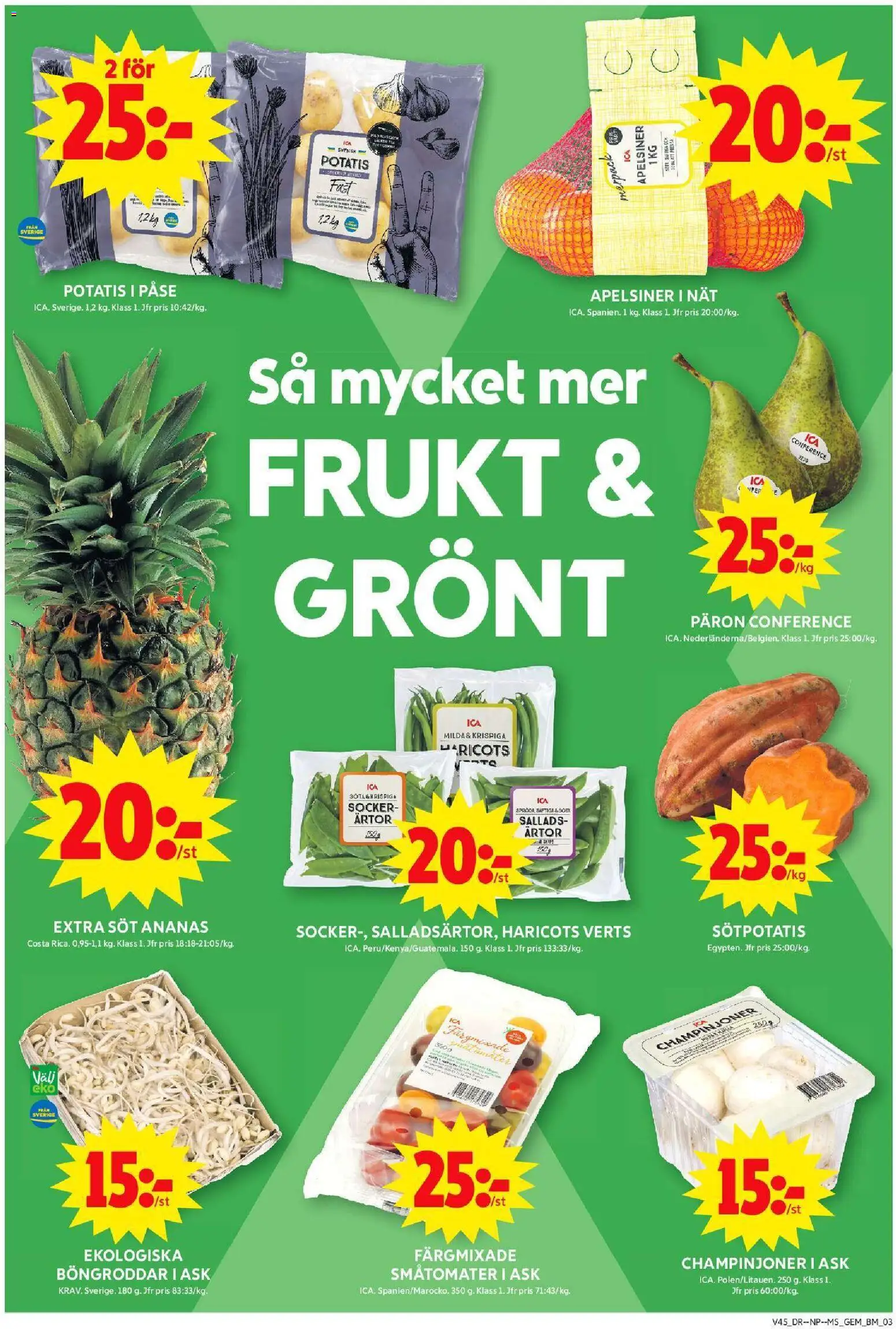 ICA Maxi reklamblad aktuell från 03.11.2025 | Sida: 3 | Produkter: Apelsiner, Sötpotatis, Ananas, Ärtor