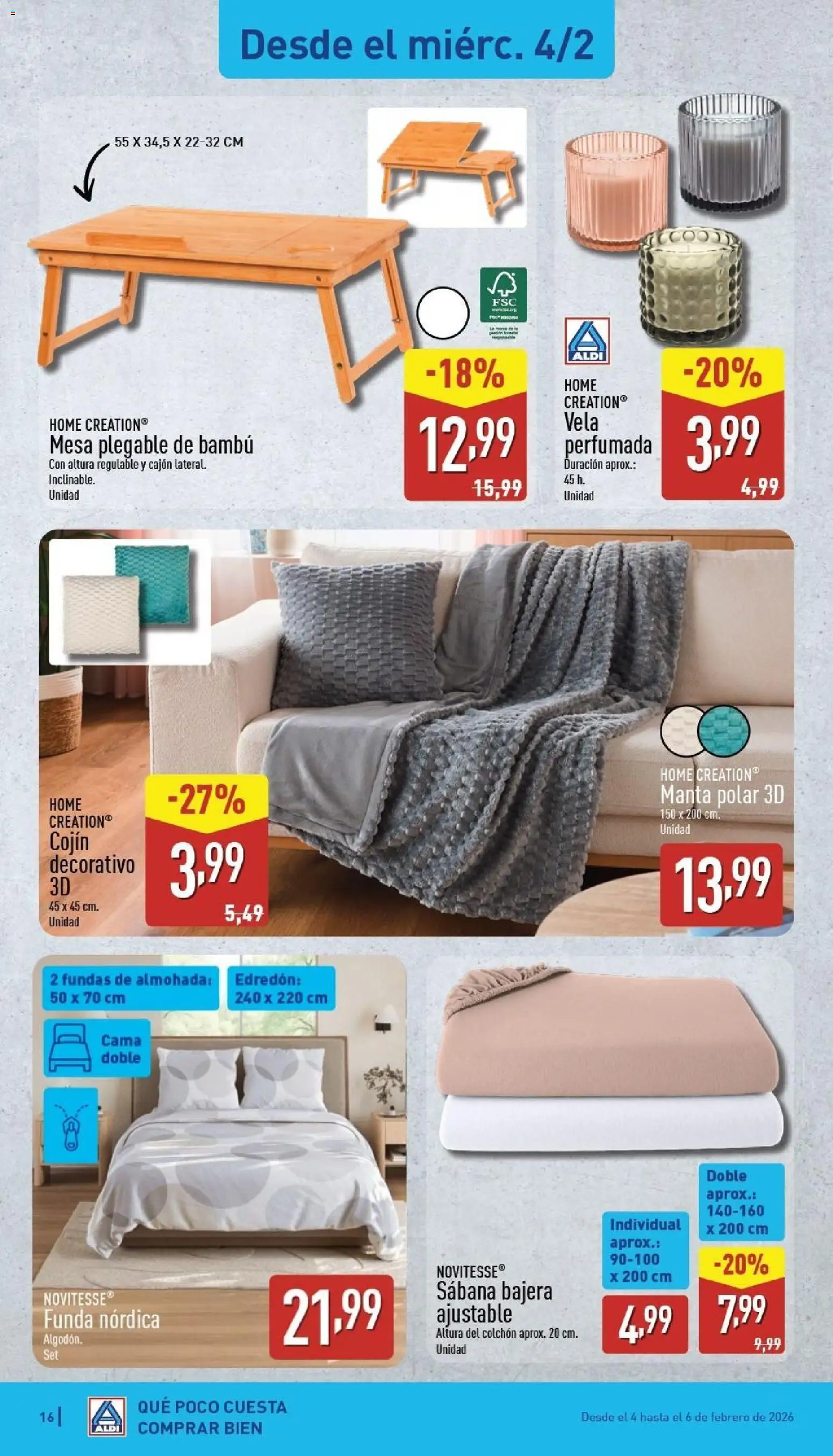 Aldi folleto Canarias │ válido desde el 02.02.2026 | Página: 16 | Productos: Vela, Funda, Cama, Almohada