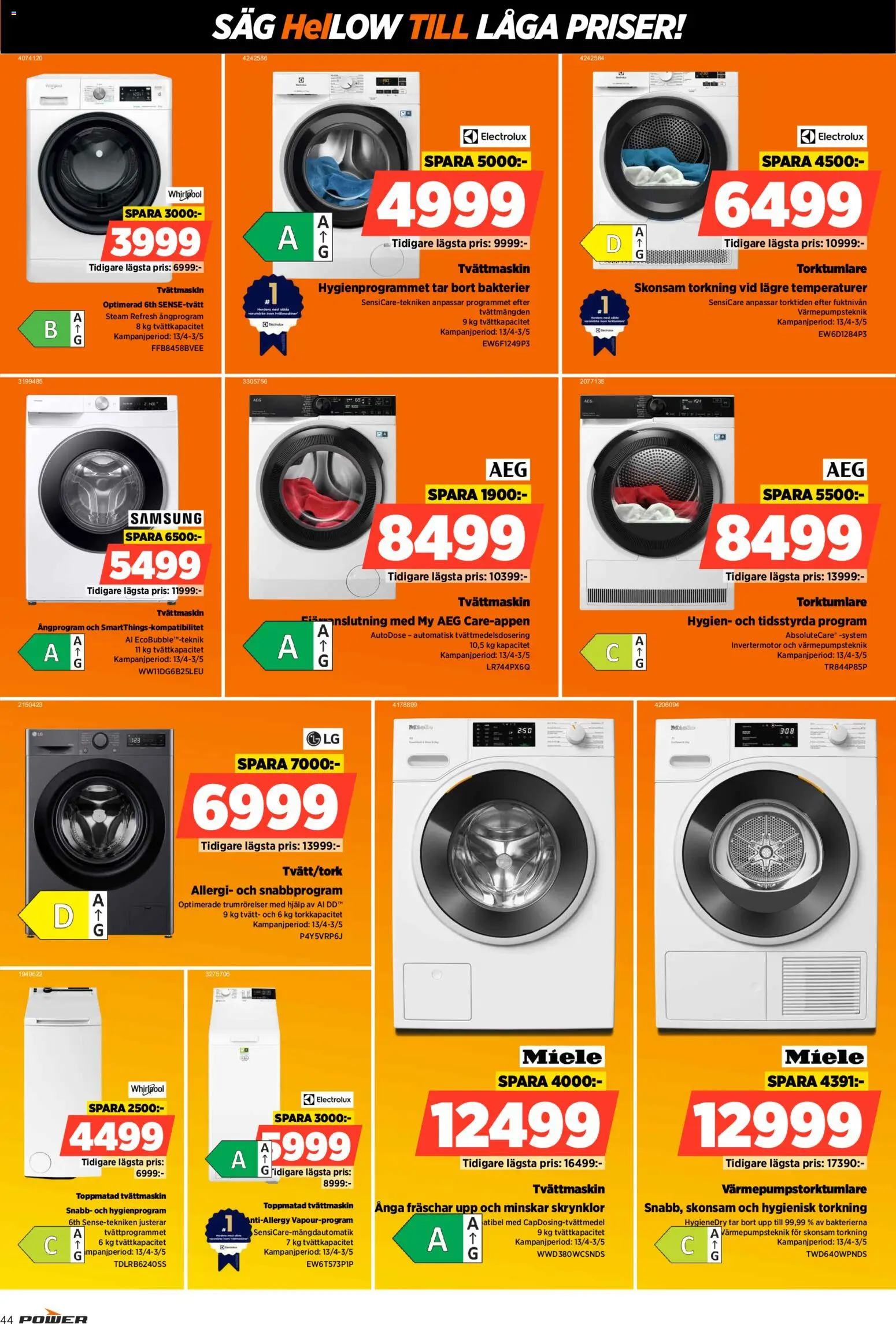 Power reklamblad aktuell från 20.04.2026 | Sida: 44 | Produkter: Såg, Tvättmaskin, Torktumlare