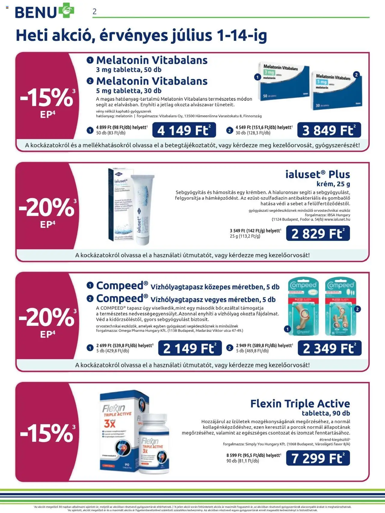 BENU Gyógyszertárak akciós ujság - amely érvényes a következő dátumtól: 01.07.2025 | Oldal: 2 | Termékek: Gyógyszerek