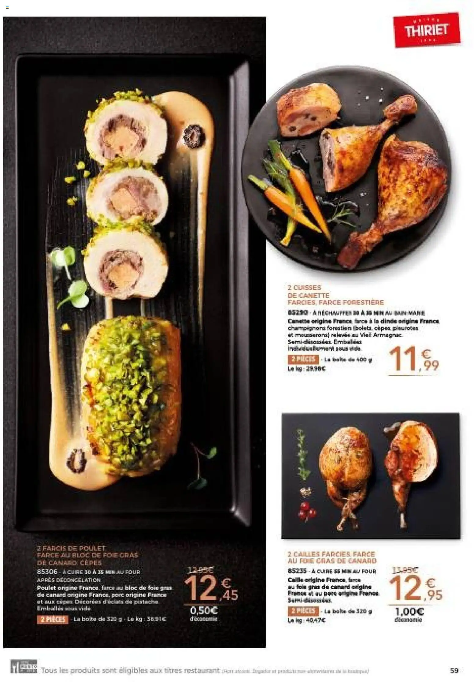 {H1} | Page: 59 | Produits: Foie Gras de Canard, Four, Bloc de foie gras, Cailles