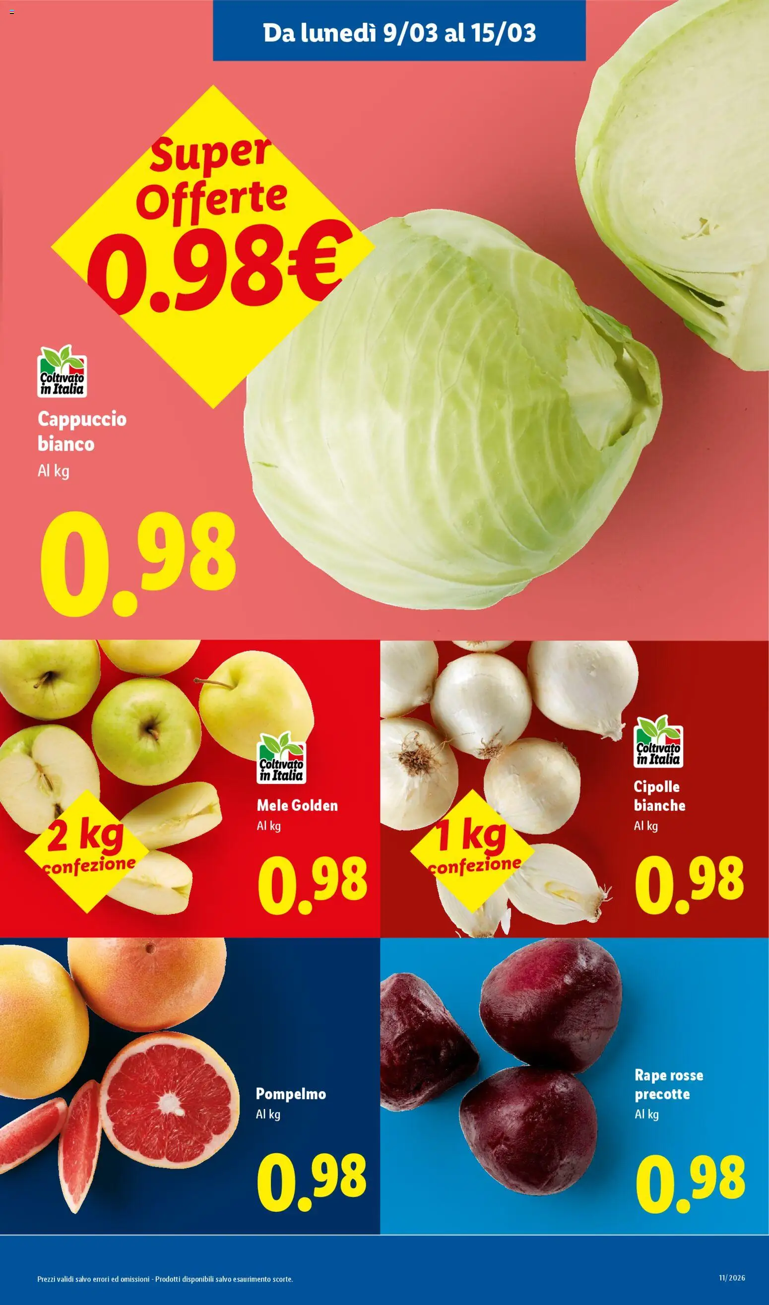 Volantino Lidl del 09.03.2026 | Pagina: 3 | Prodotti: Mele, Pompelmo, Cipolle, Cappuccio