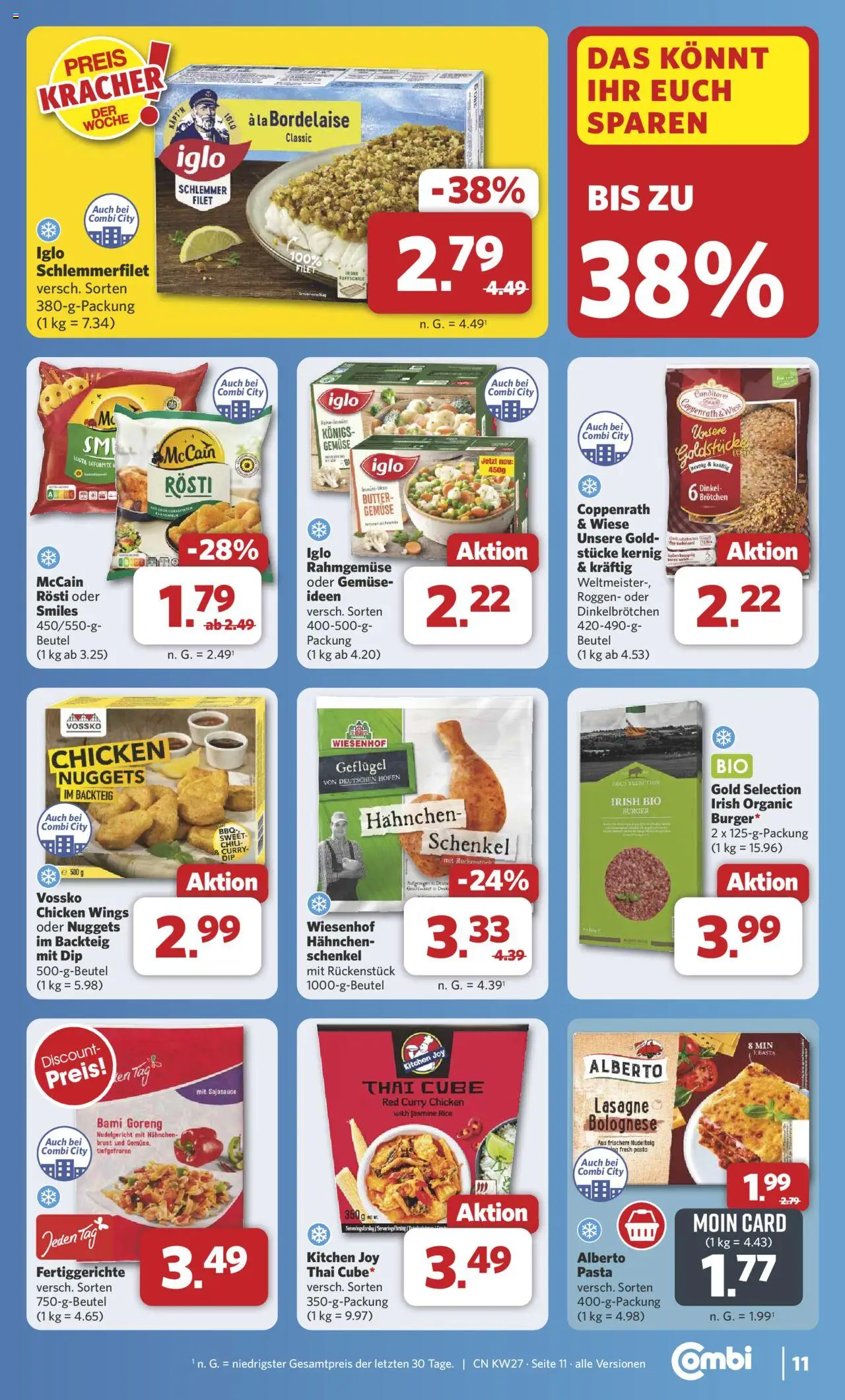 Combi Prospekt 	 - gültig ab dem 30.06.2025 | Seite: 14 | Produkte: Hahnchen, Iglo, Fertiggerichte, Pasta