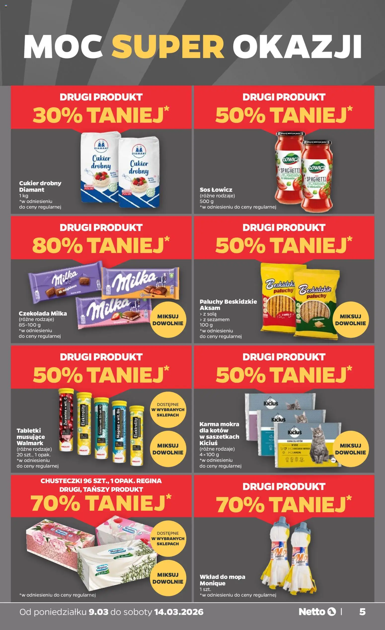 Netto gazetka od poniedziałku spożywcza od 09.03.2026 | Strona: 5 | Produkty: Czekolada milka, Milka, Czekolada, Sos