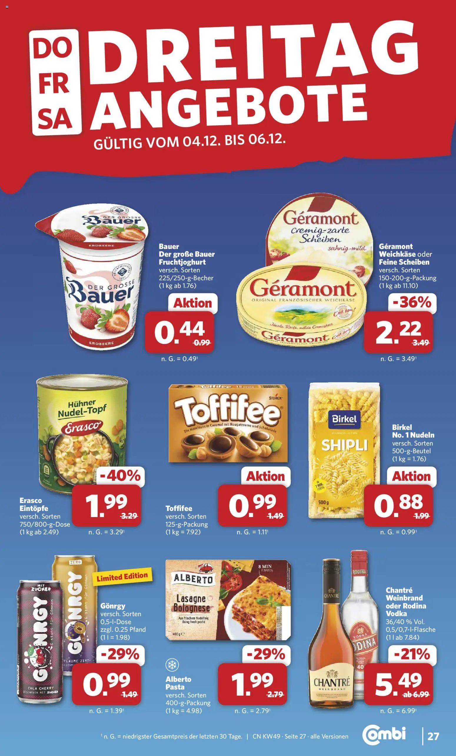 Combi Prospekt 	 – gültig ab 01.12.2025 | Seite: 28 | Produkte: Schokolade, Fruchtjoghurt, Chantré, Nudeln