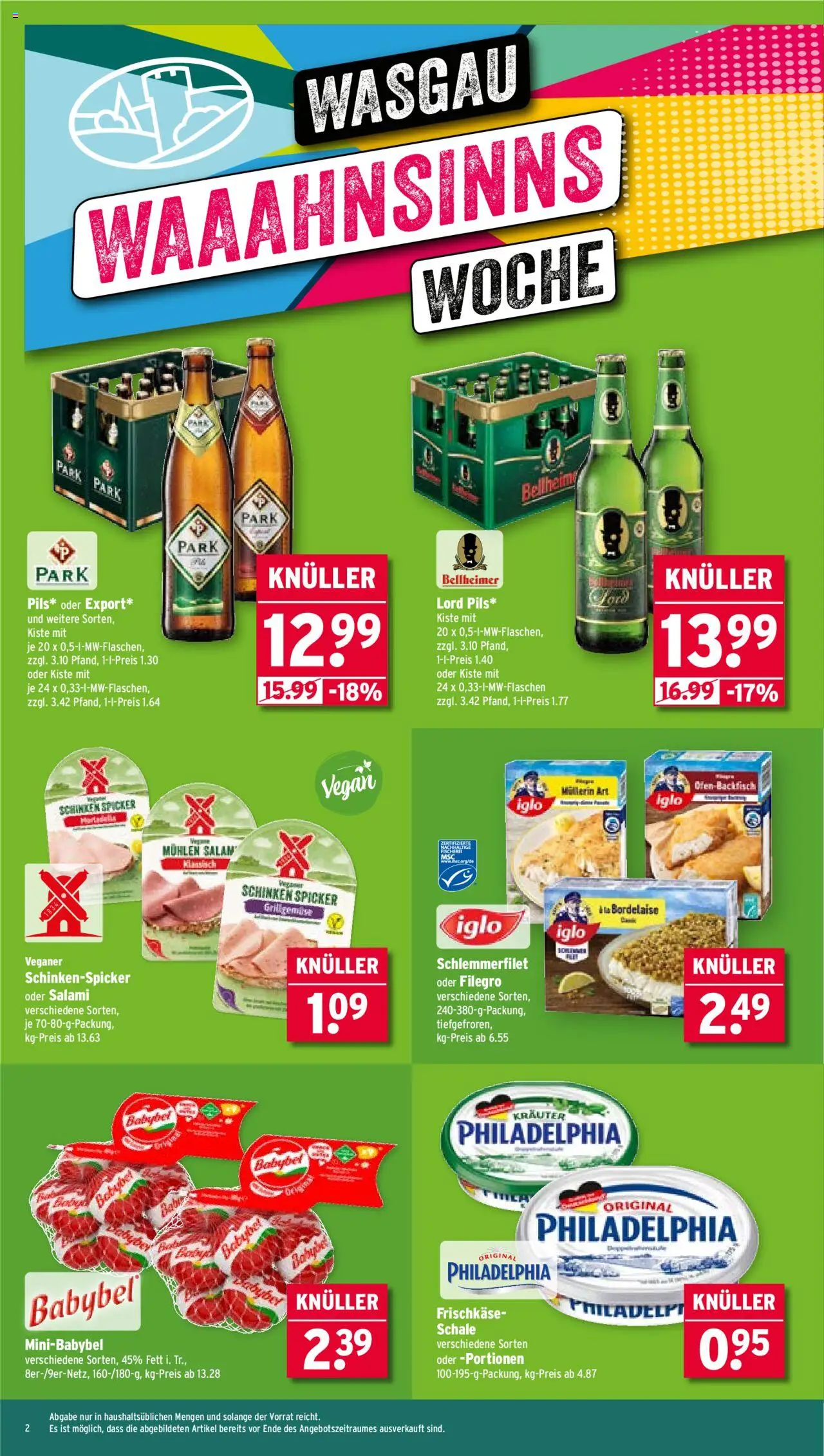 Wasgau Prospekt 	 – gültig ab 29.09.2025 | Seite: 2 | Produkte: Philadelphia, Iglo, Salami, Schinken