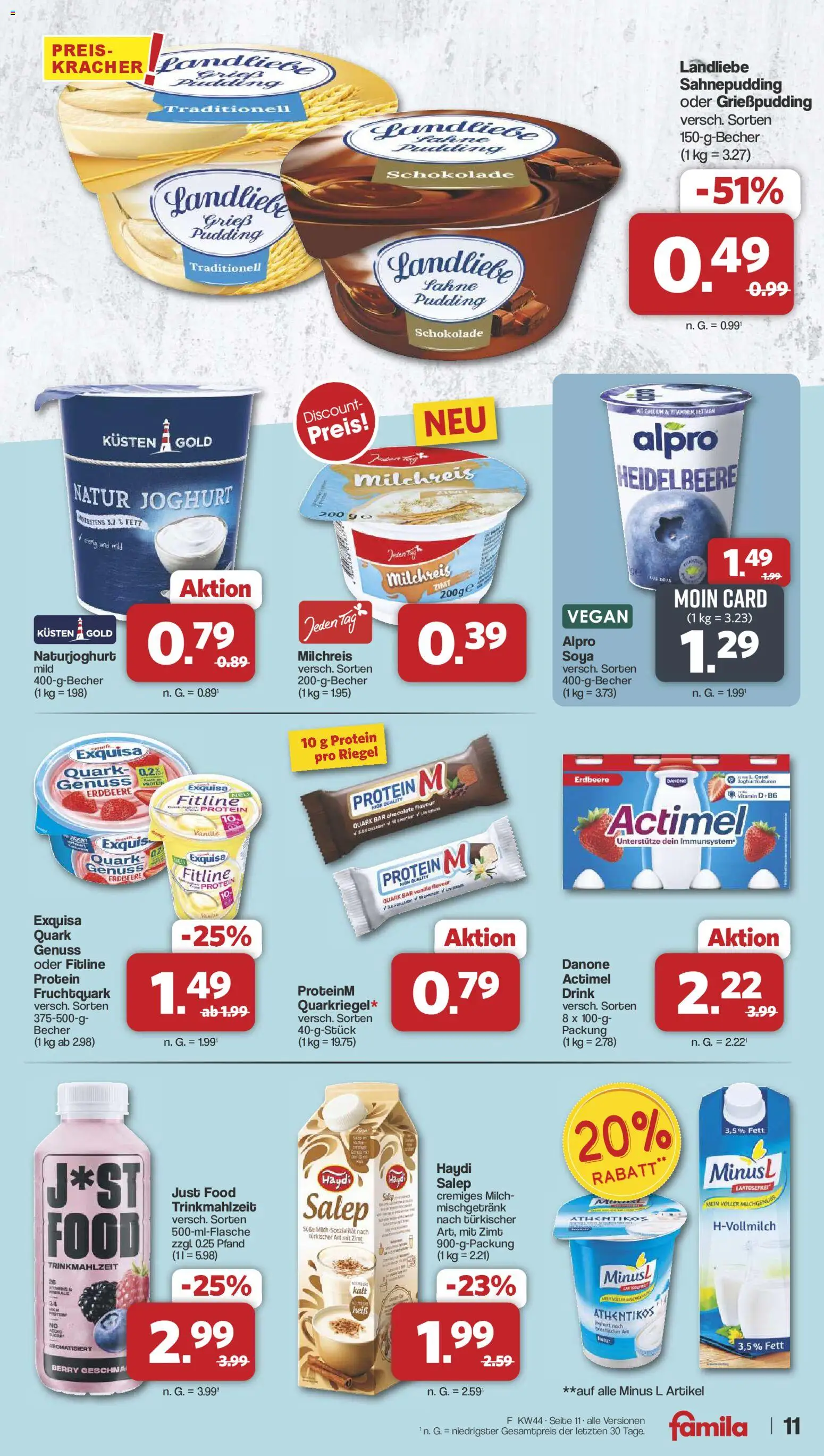 Famila Nordwest Prospekt 	 – gültig ab 27.10.2025 | Seite: 11 | Produkte: Actimel, Exquisa, Alpro, Sahne