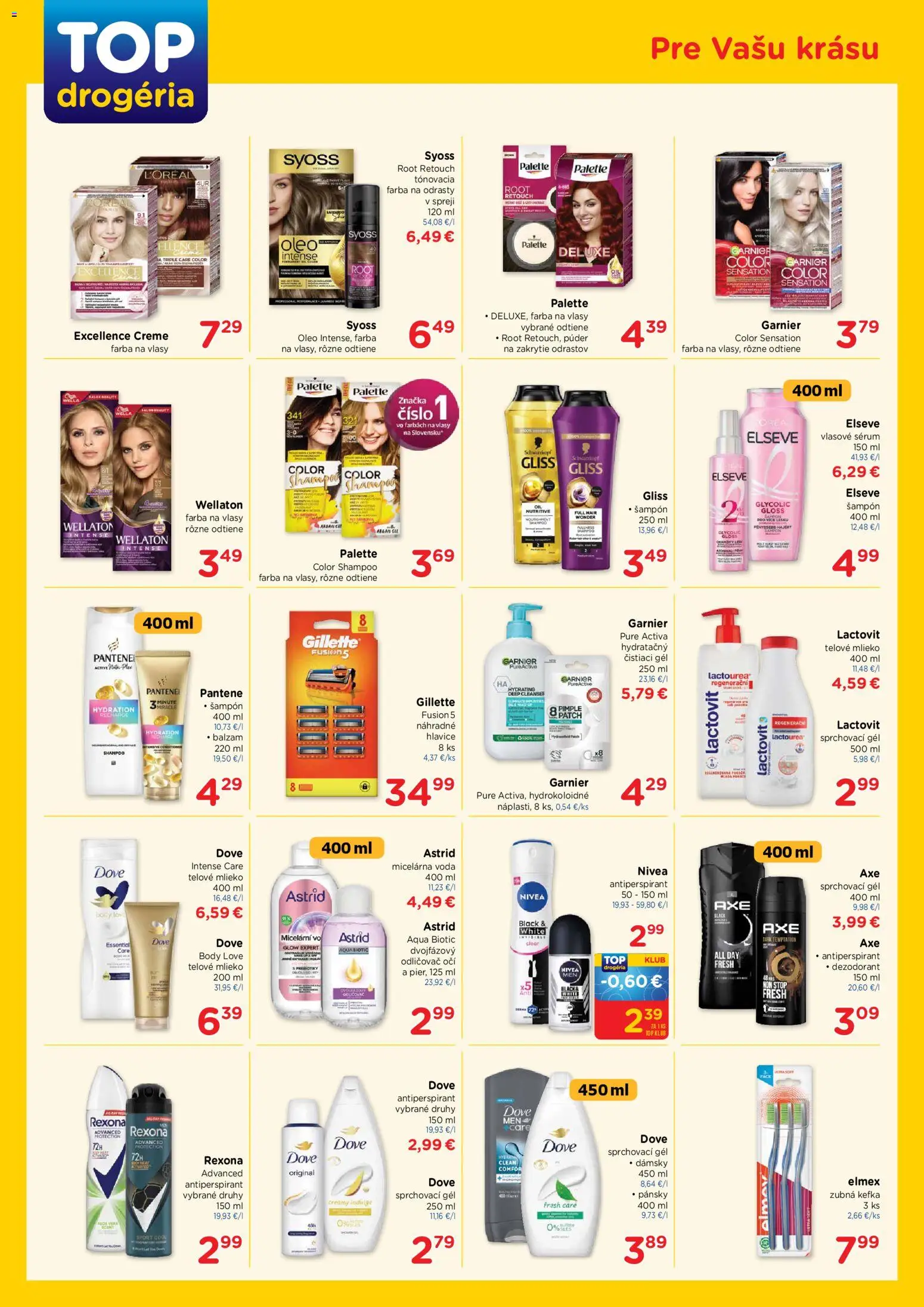 Nové TOP Drogéria akcie – leták je platný od 23.02.2026 | Strana: 3 | Produkty: Zubná kefka, Odličovač očí, Telové mlieko, Antiperspirant