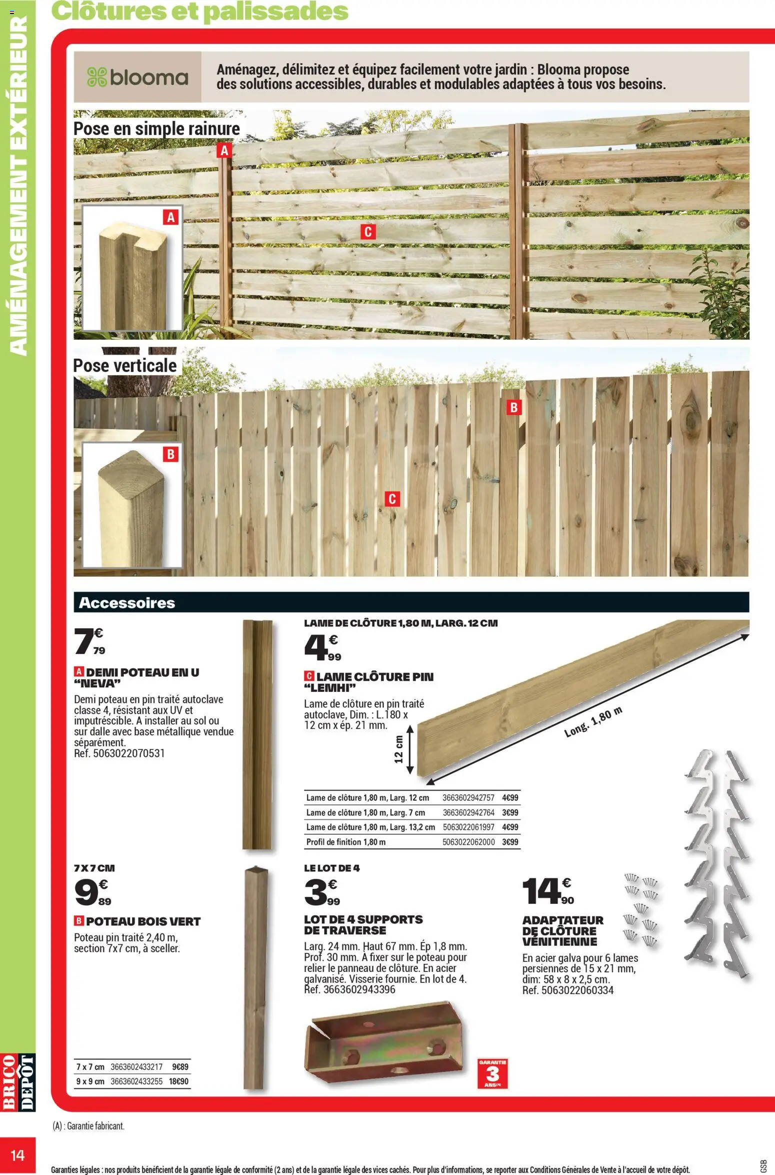 {H1} | Page: 14 | Produits: Adaptateur, Base, Persiennes, Clôture