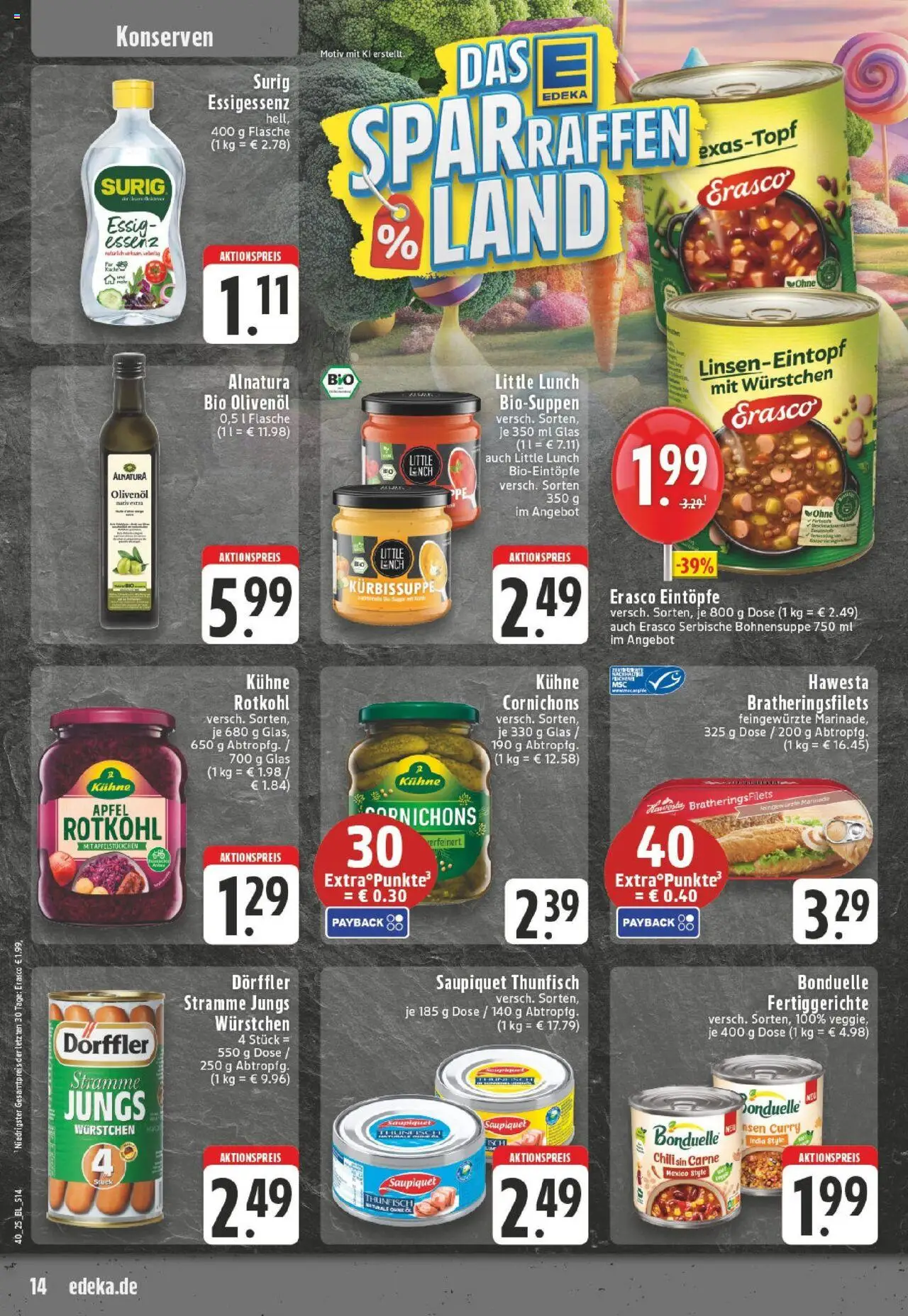 Edeka prospekt Schalksmühle	 – gültig ab 28.09.2025 | Seite: 14 | Produkte: Rotkohl, Thunfisch, Olivenol, Fertiggerichte