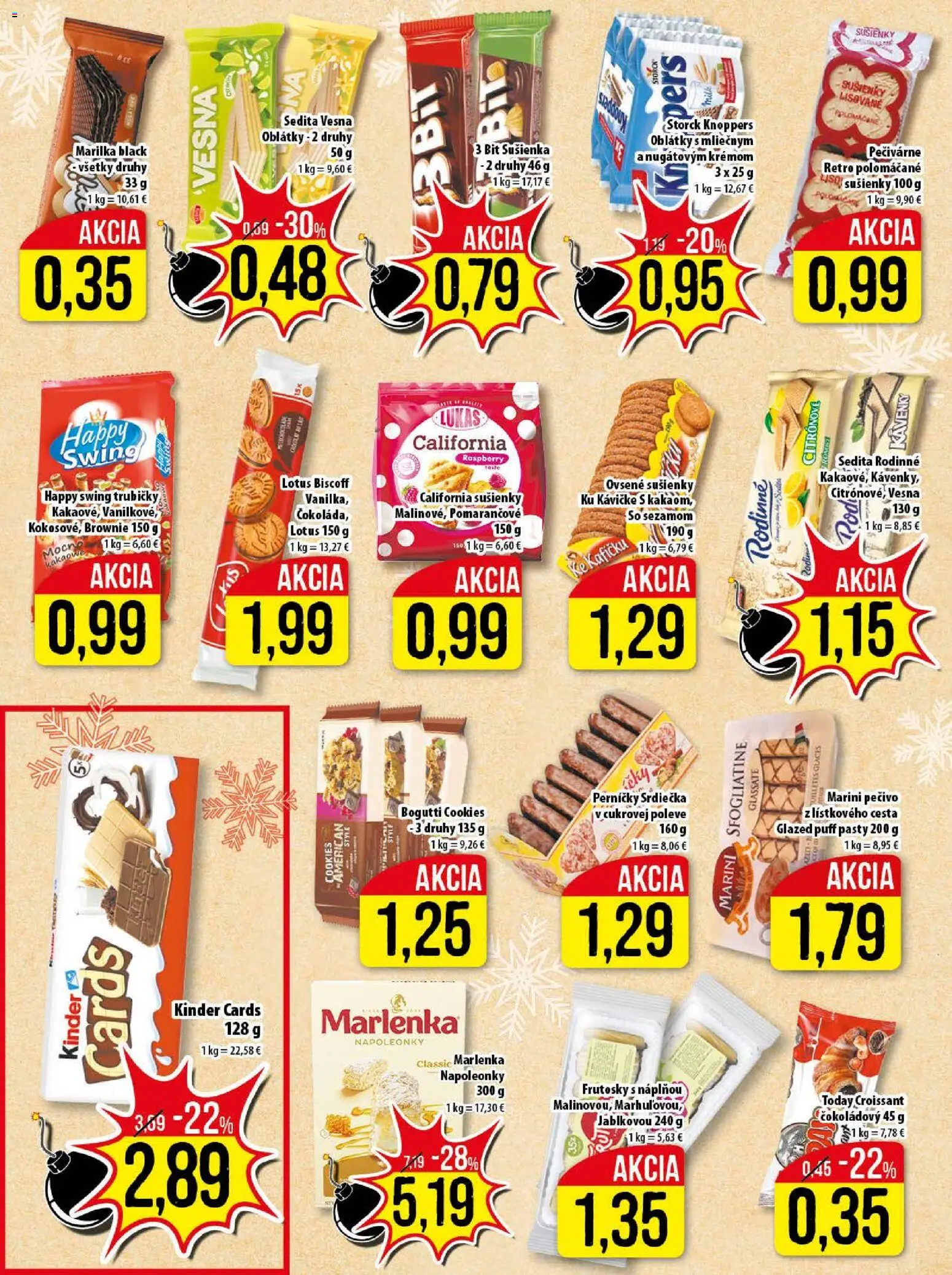 Nové Klas akcie – leták je platný od 29.12.2025 | Strana: 13 | Produkty: Croissant, Kinder, Marlenka