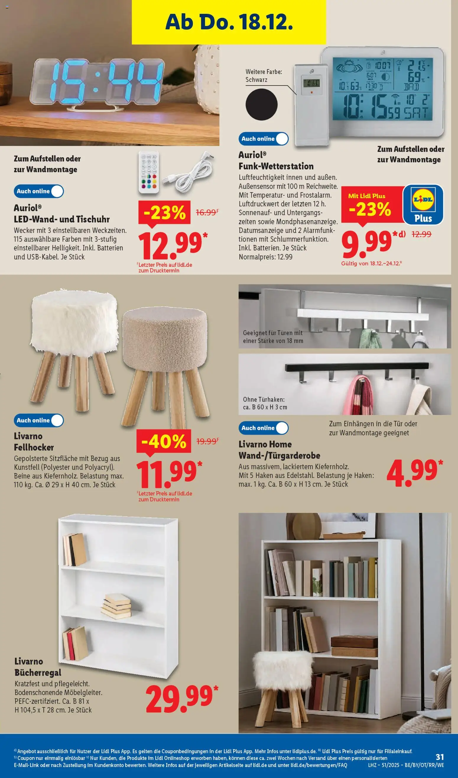 Lidl Prospekt Uffenheim – gültig ab 15.12.2025 | Seite: 49 | Produkte: Bücherregal, Batterien, Tür, Wecker