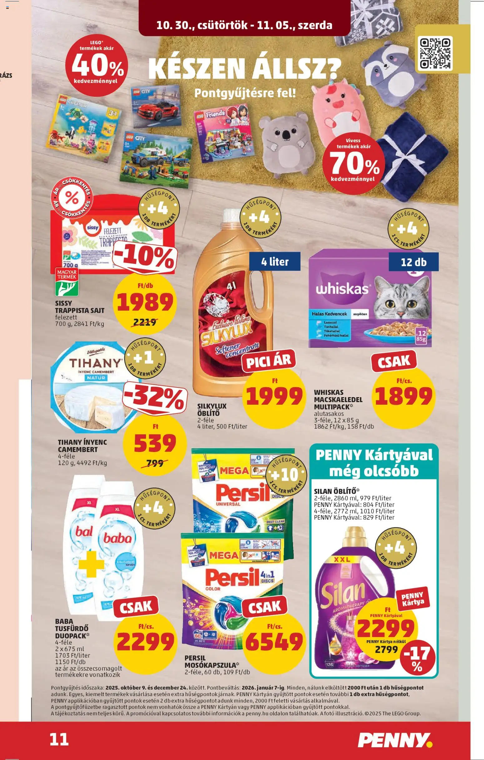 PENNY akciós ujság - amely érvényes a következő dátumtól: 30.10.2025 | Oldal: 15 | Termékek: Macskaeledel, Tihany, Mosókapszula, Sajt