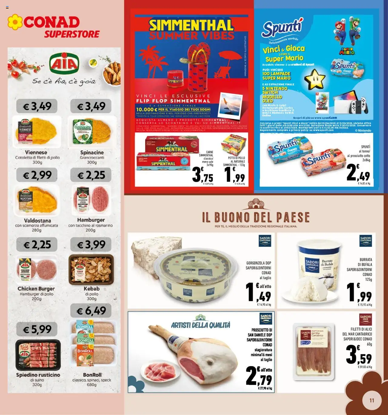 Volantino Conad del 27.08.2025 | Pagina: 11 | Prodotti: Prosciutto Cotto, Pollo, Sale, Gorgonzola