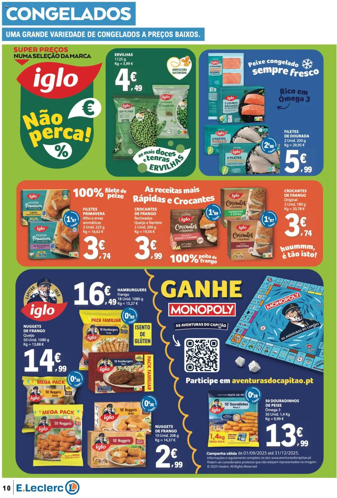 E.Leclerc folheto │ válido de 02.10.2025 | Página: 10 | Produtos: Dourada, Nuggets de frango, Ômega 3, Peixe