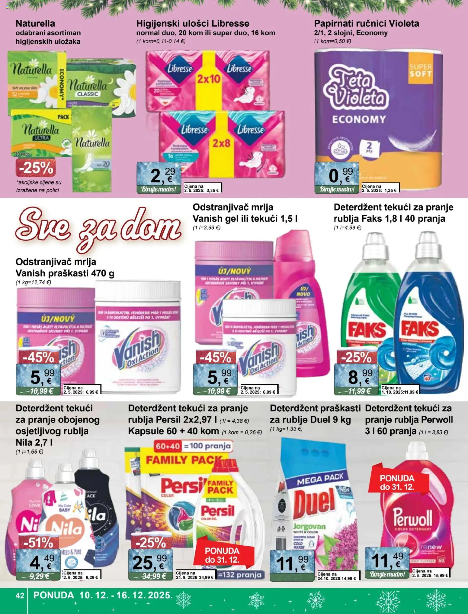 KTC katalog | vrijedi od 10.12.2025 | Stranica: 42 | Proizvodi: Faks, Higijenski ulošci, Deterdžent, Tekući deterdžent