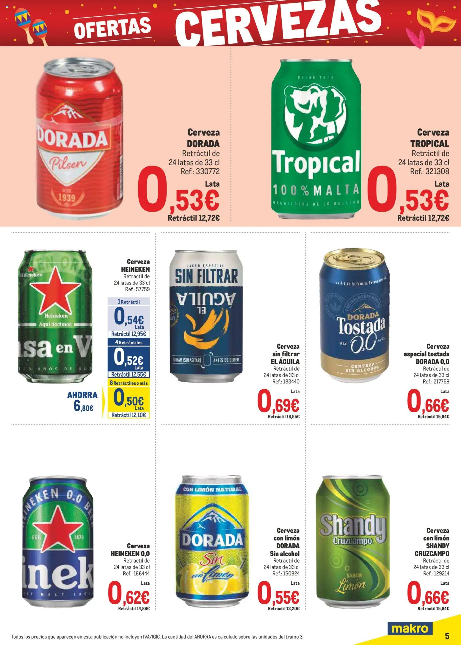 Makro - Precios Canarias │ válido desde el 02.02.2026 | Página: 5 | Productos: Cerveza, Σπανάκι