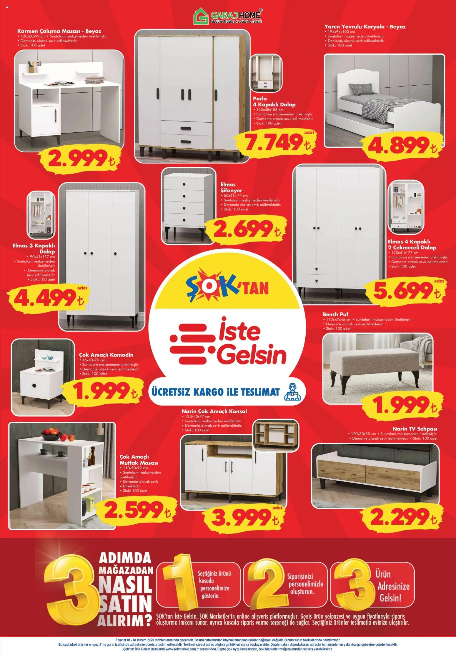 Şok Market Hafta sonu fırsatları - 01.11.2025 tarihinden itibaren geçerlidir | Sayfa: 2 | Ürünler: Yatak, Çalışma masası, Şifonyer, TV