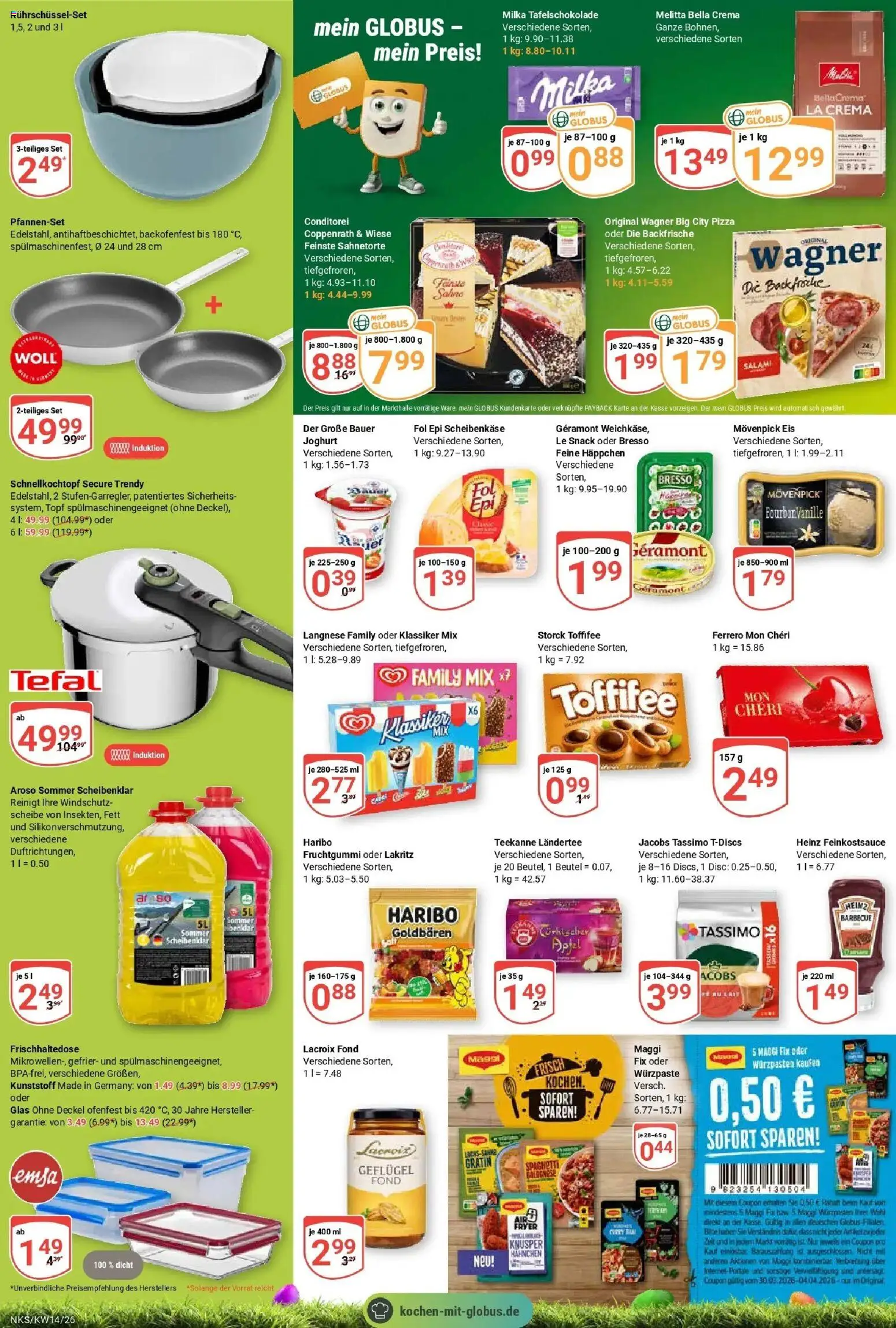 Globus prospekt Neunkirchen	 – gültig ab 30.03.2026 | Seite: 8 | Produkte: Langnese, Maggi, Toffifee, Pizza