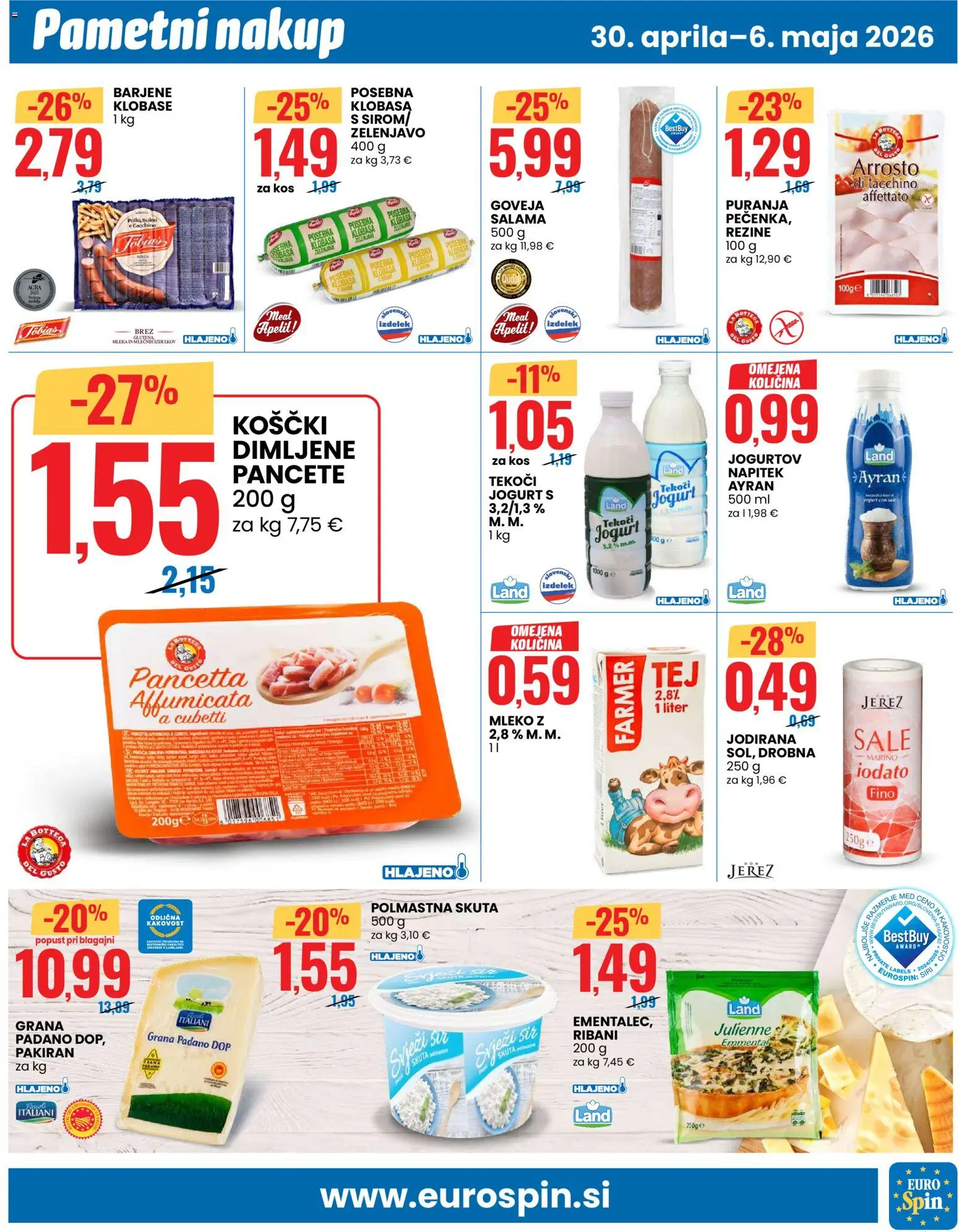 Novi Eurospin katalog ponudbe – veljaven od 30.04.2026 | Stran: 3 | Izdelki: Kos, Jogurt, Salama, Klobase
