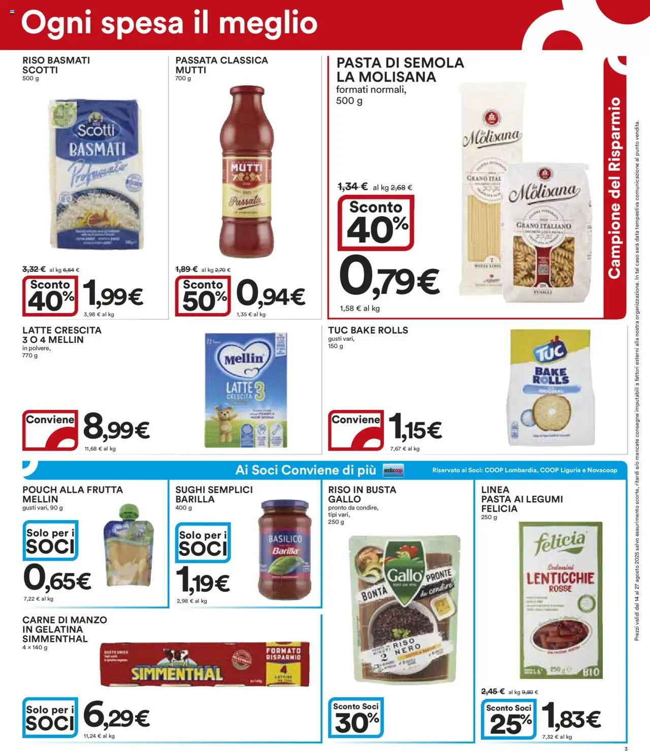 Volantino Ipercoop del 14.08.2025 | Pagina: 3 | Prodotti: Riso Basmati, Frutta, Data, Mutti