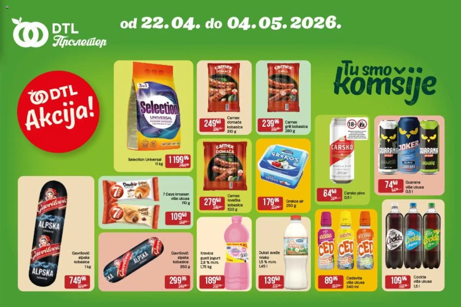 Metalac Proleter katalog - važi od 22.04.2026 | Strana: 3 | Proizvode: Jogurt, Guarana, Pivo, Kobasica