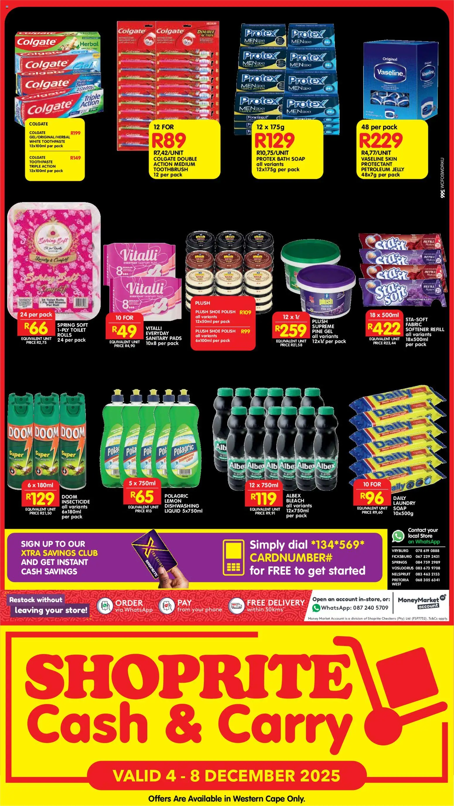 New Shoprite catalogue – valid from 04.12.2025 | Page: 3 | Products: Toilet, Bleach, Petroleum jelly, Toothbrush