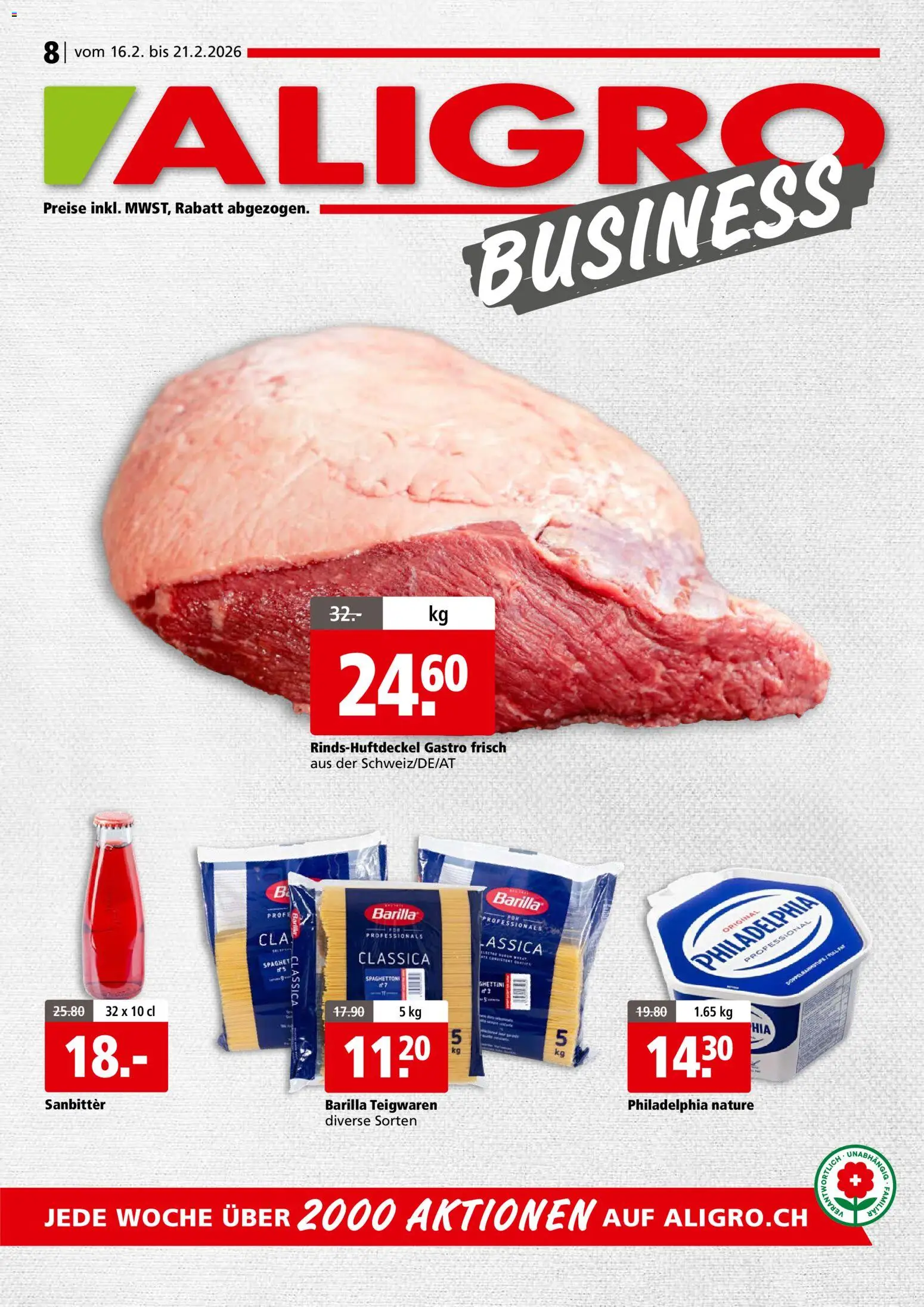 Aligro Aktionen Business Chavannes, Matran, Genf, Sitten – gültig ab 16.02.2026 | Seite: 1 | Produkte: Barilla, Teigwaren