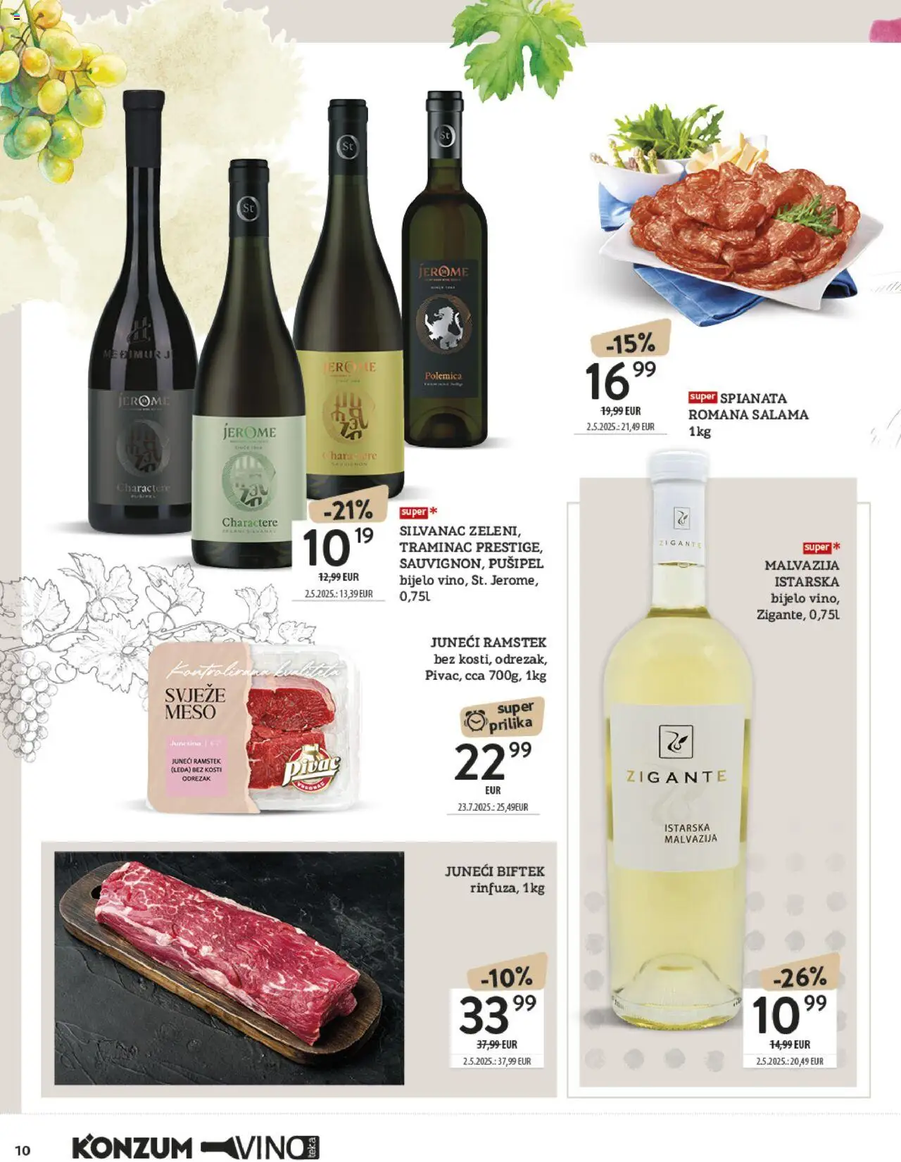 Konzum katalog | vrijedi od 13.10.2025 | Stranica: 10 | Proizvodi: Meso, Salama, Vino