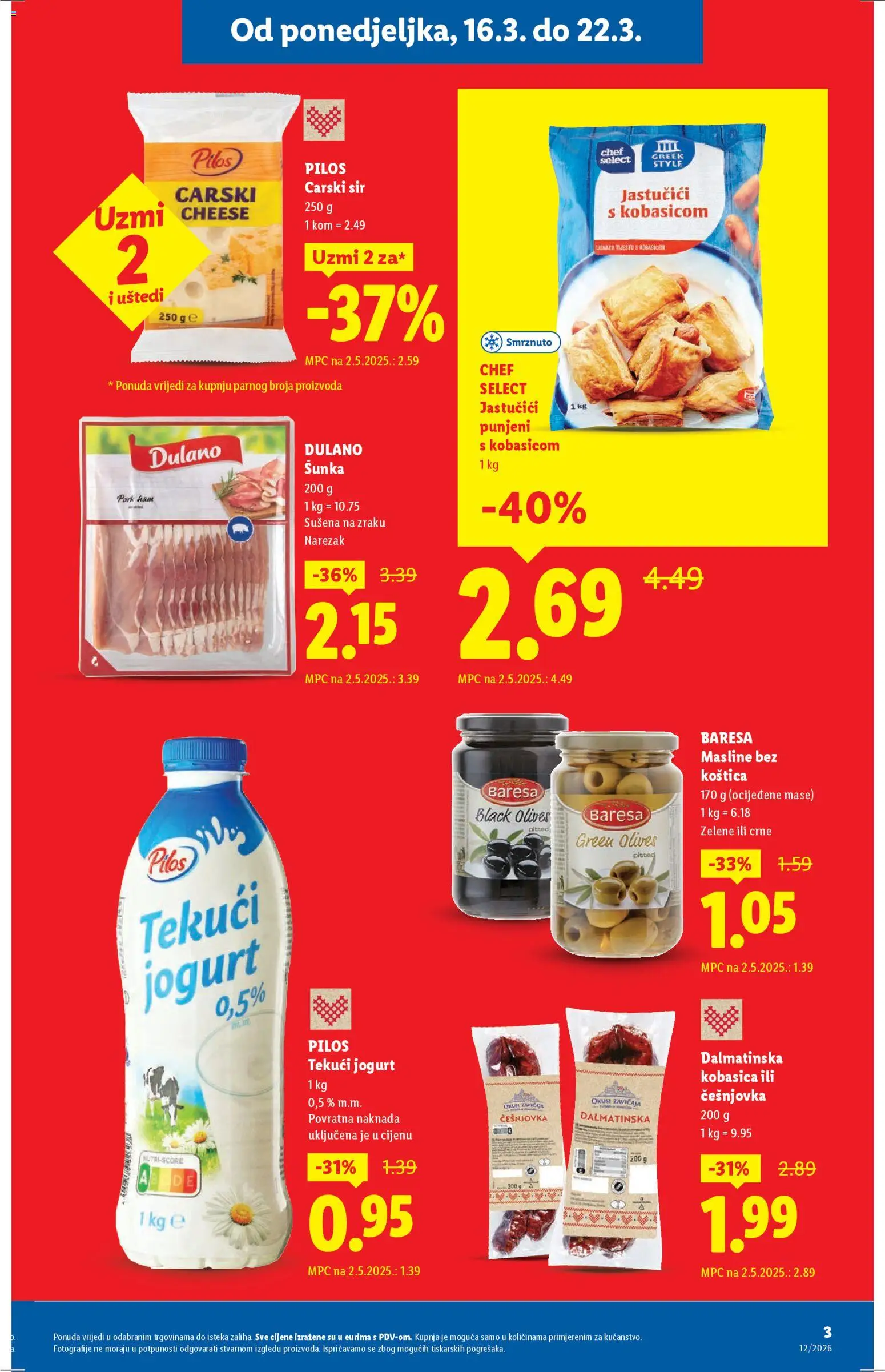 Lidl katalog | vrijedi od 16.03.2026 | Stranica: 3 | Proizvodi: Sir, Šunka, Masline, Narezak