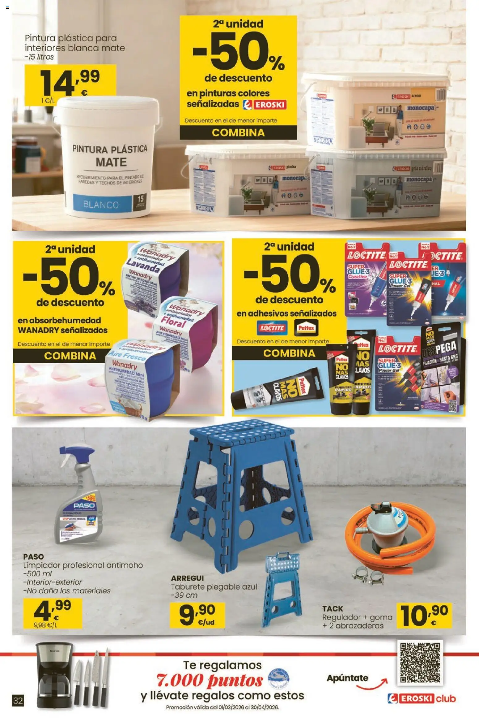 Eroski Qué planazo │ válido desde el 26.03.2026 | Página: 32 | Productos: Taburete, Té, Pintura plástica