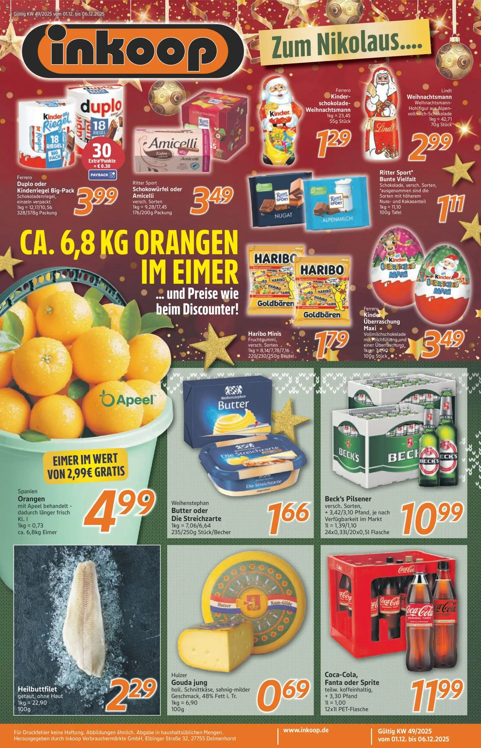 Inkoop Prospekt – gültig ab 01.12.2025 | Seite: 1 | Produkte: Butter, Schokolade, Orangen, Weihenstephan butter