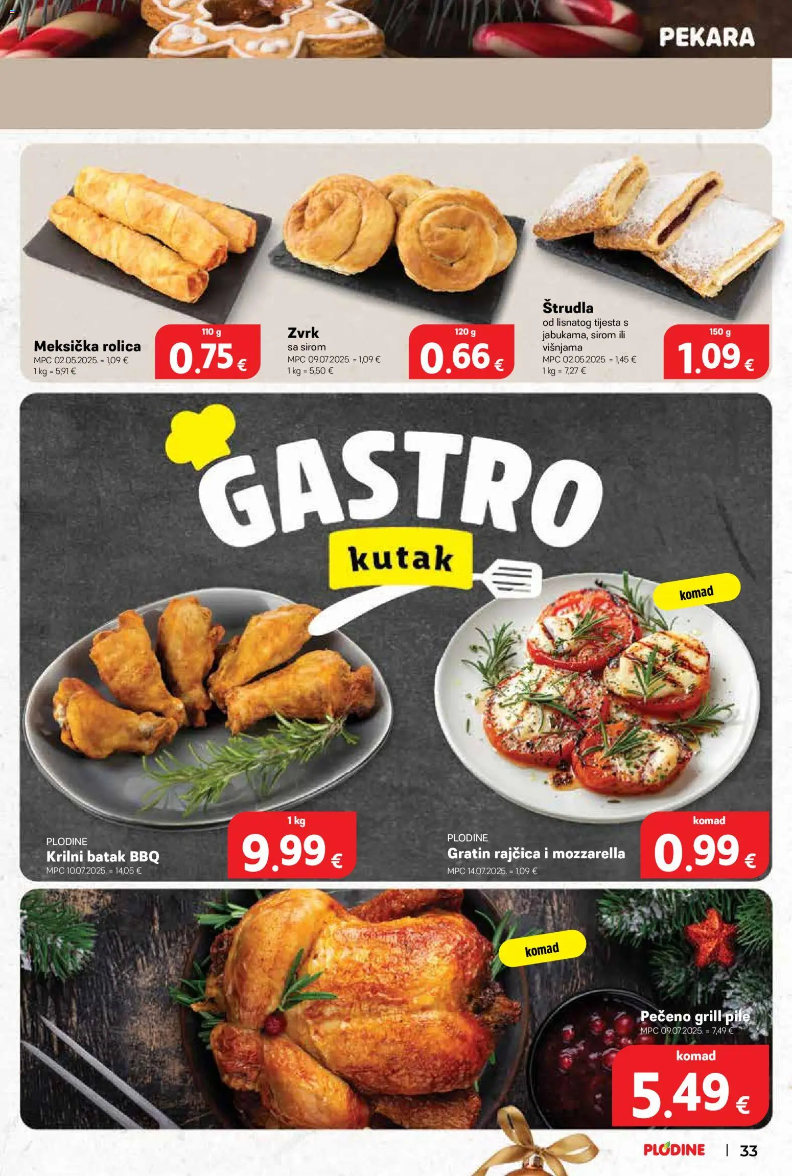 Plodine katalog | vrijedi od 17.12.2025 | Stranica: 33 | Proizvodi: Pekara, Mozzarella, Rajčica
