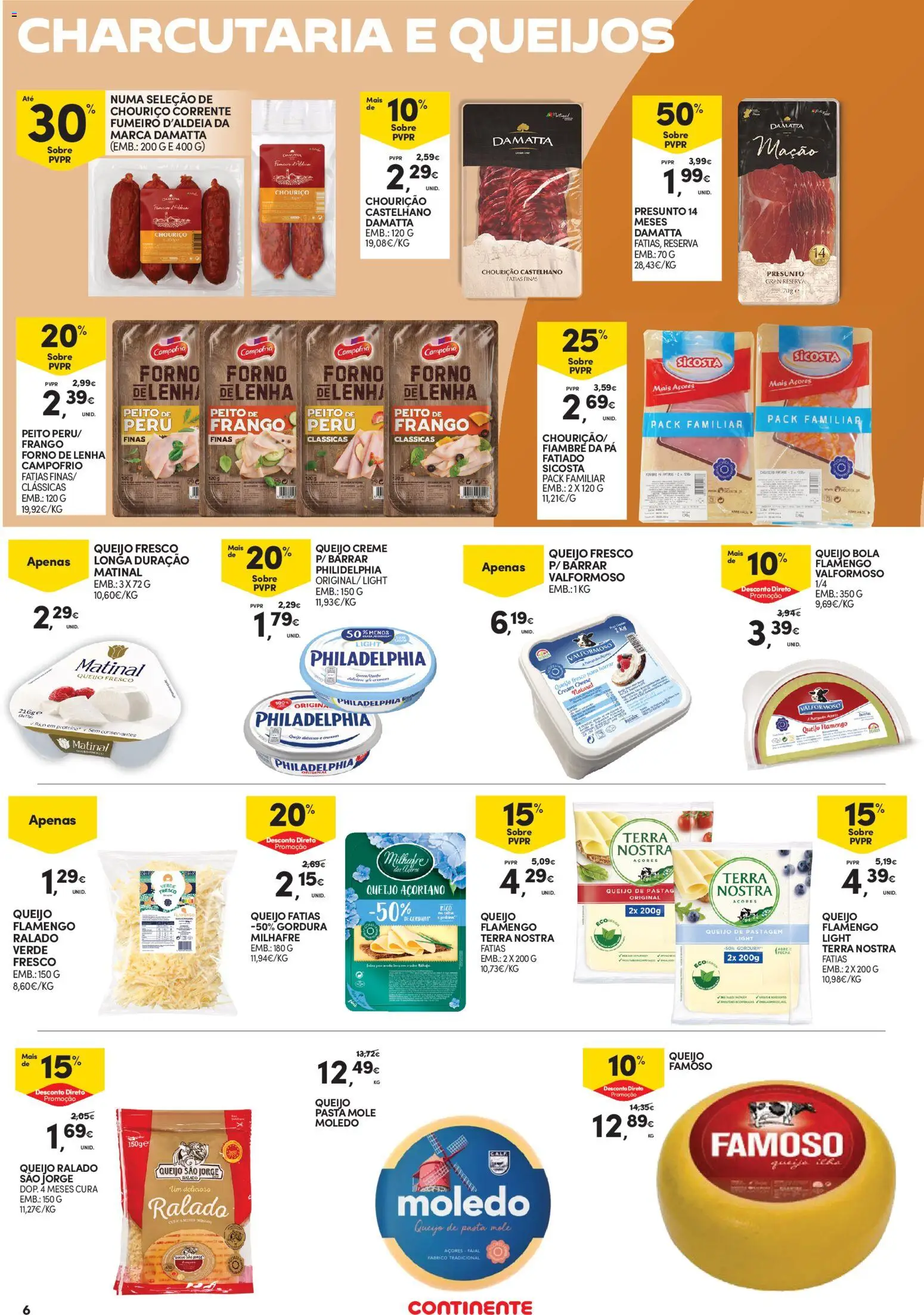 Continente - Açores: Em janeiro a poupança vem primeiro │ válido de 02.01.2026 | Página: 6 | Produtos: Peito de frango, Peito de peru, Cream cheese, Creme