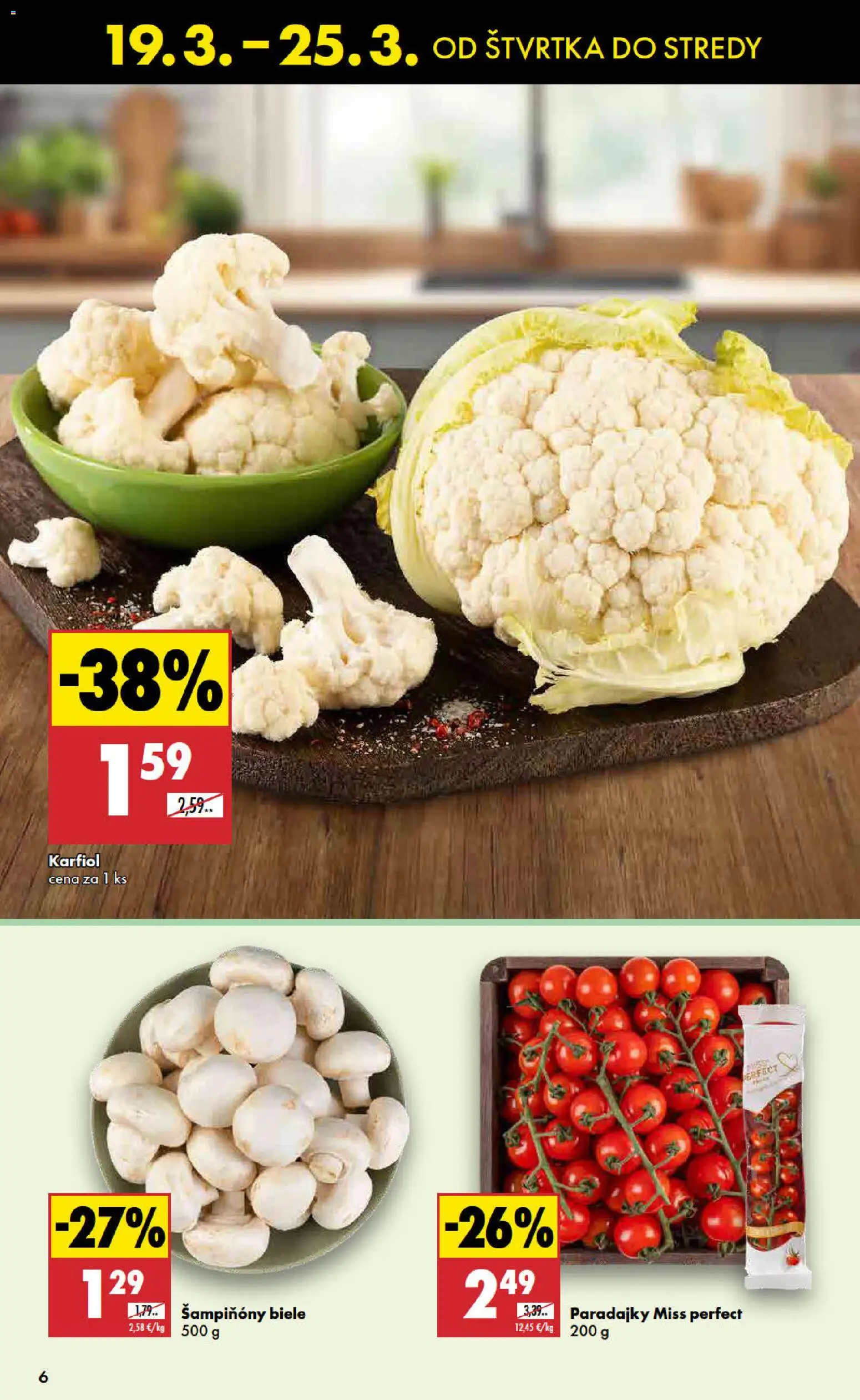 Nové Biedronka akcie – leták je platný od 19.03.2026 | Strana: 6 | Produkty: Paradajky, Karfiol