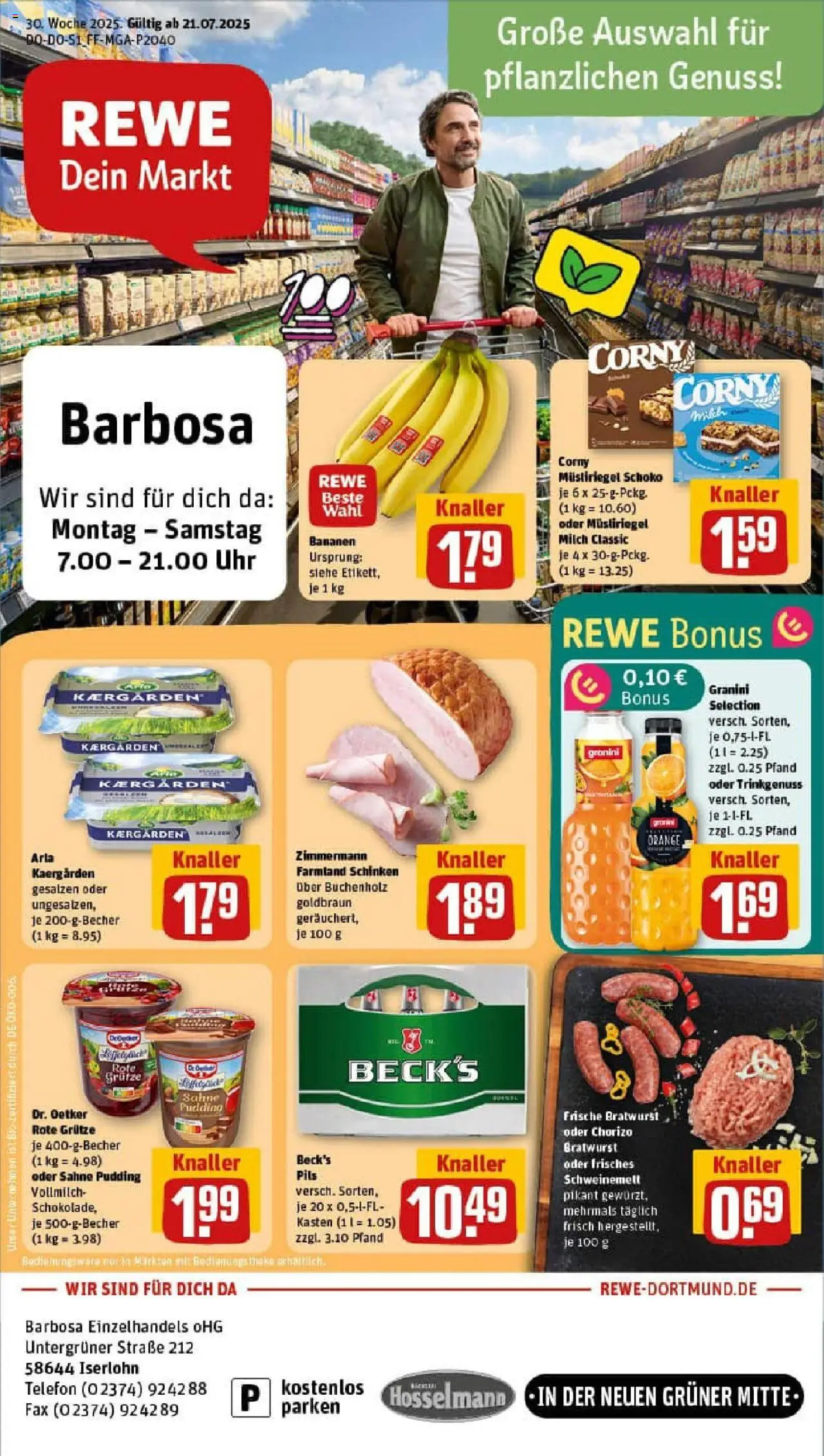 Rewe prospekt Iserlohn	 - gültig ab dem 20.07.2025 | Seite: 1 | Produkte: Milch, Butter, Bananen, Telefon