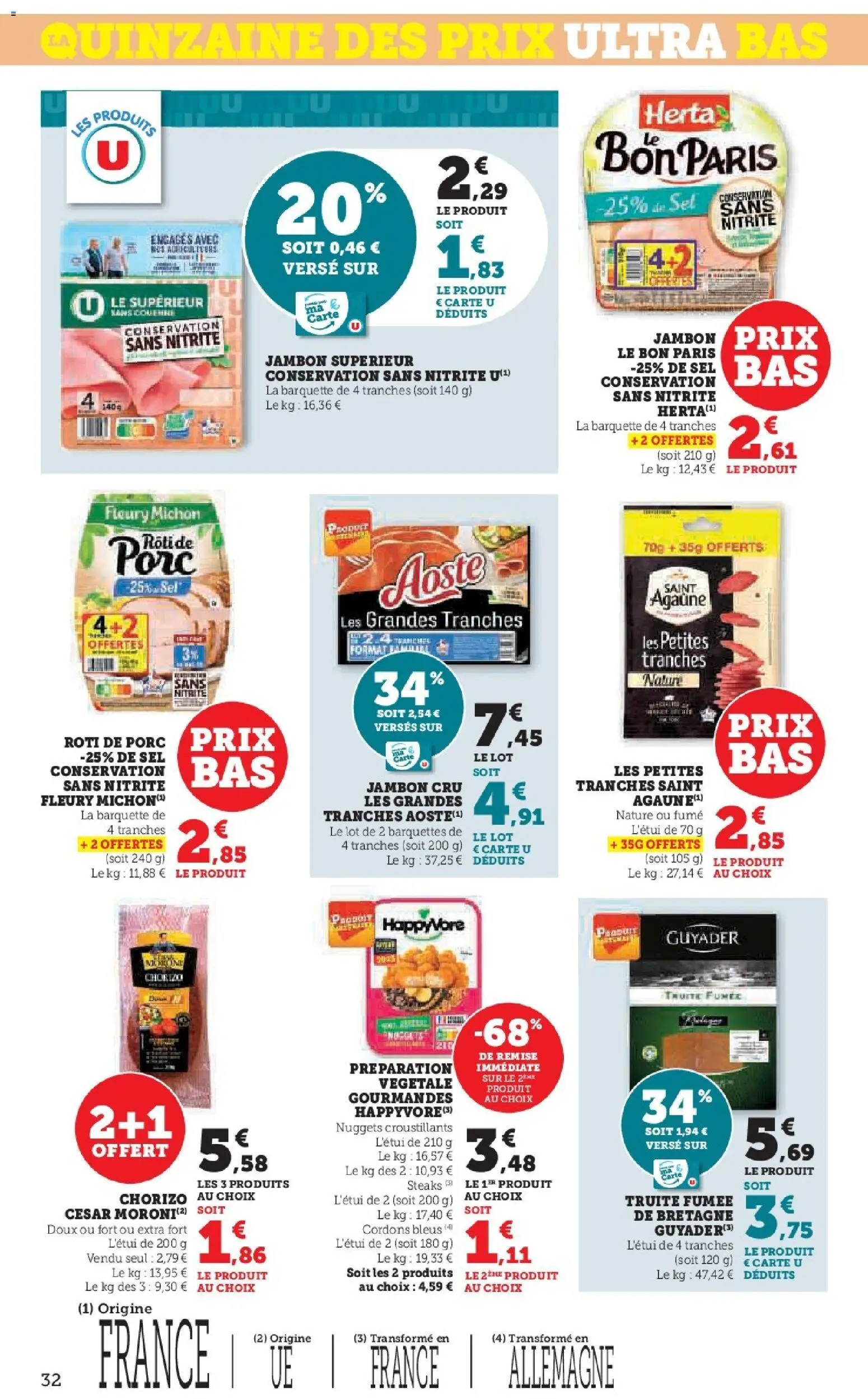 {H1} | Page: 32 | Produits: Chorizo, Jambon Cru, Truite fumée, Sel