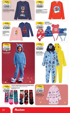 Auchan - Karácsonyi ajándék ajánlataink - amely érvényes a következő dátumtól: 13.11.2025 | Oldal: 30 | Termékek: Sapka, Köntös, Overál, Zokni