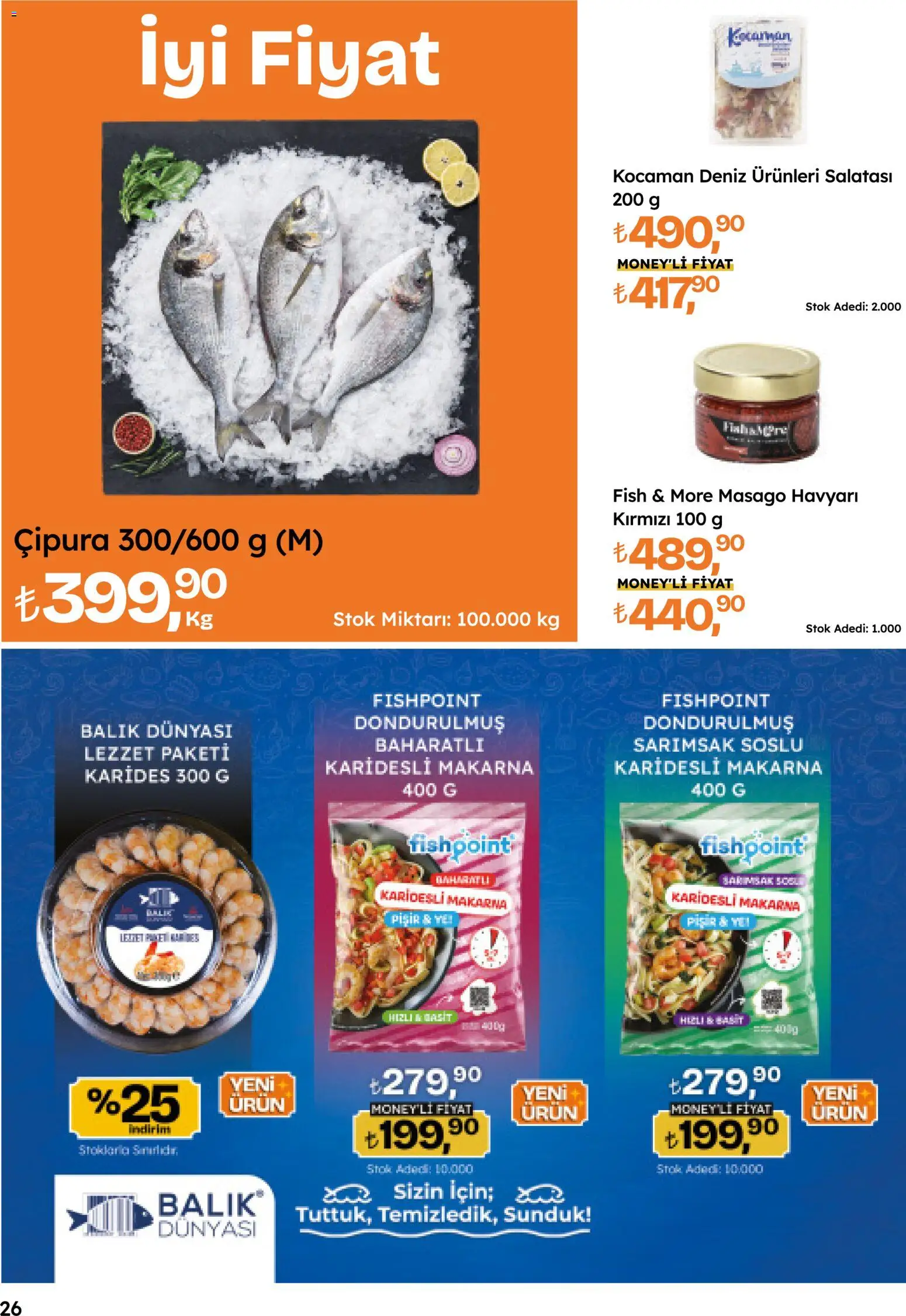 Migros Katalog - Migroskop - 16.04.2026 tarihinden itibaren geçerlidir | Sayfa: 26 | Ürünler: Balık, Makarna, Sarımsak, Deniz ürünleri