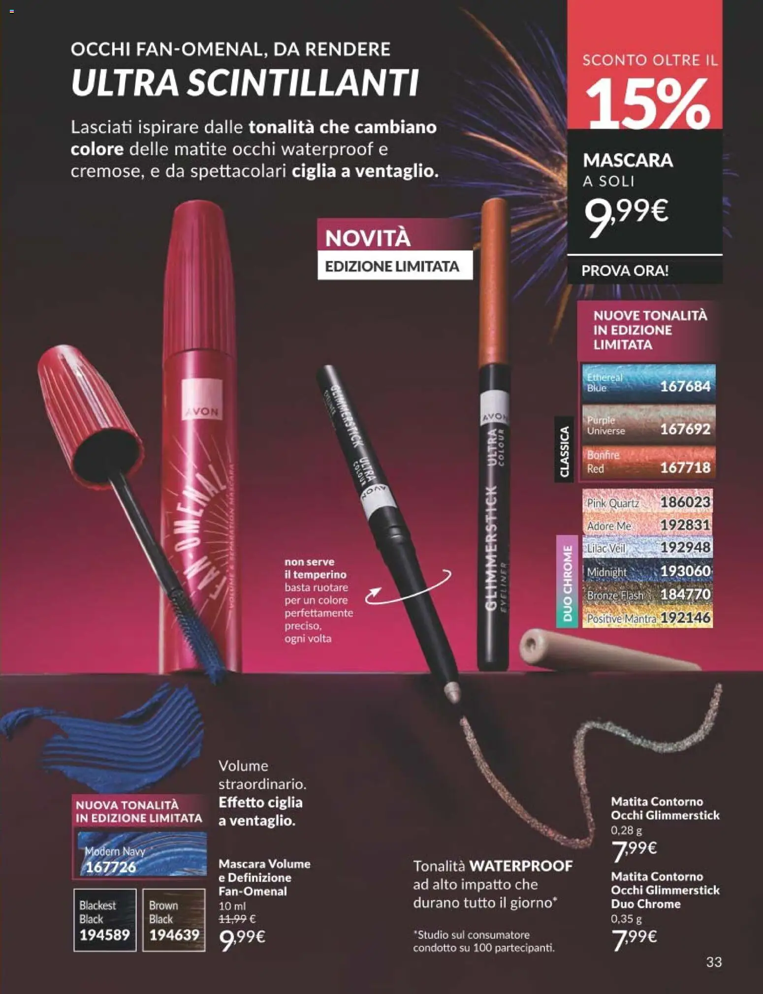 Volantino Avon del 31.12.2025 | Pagina: 33 | Prodotti: Mascara, Eyeliner, Temperino