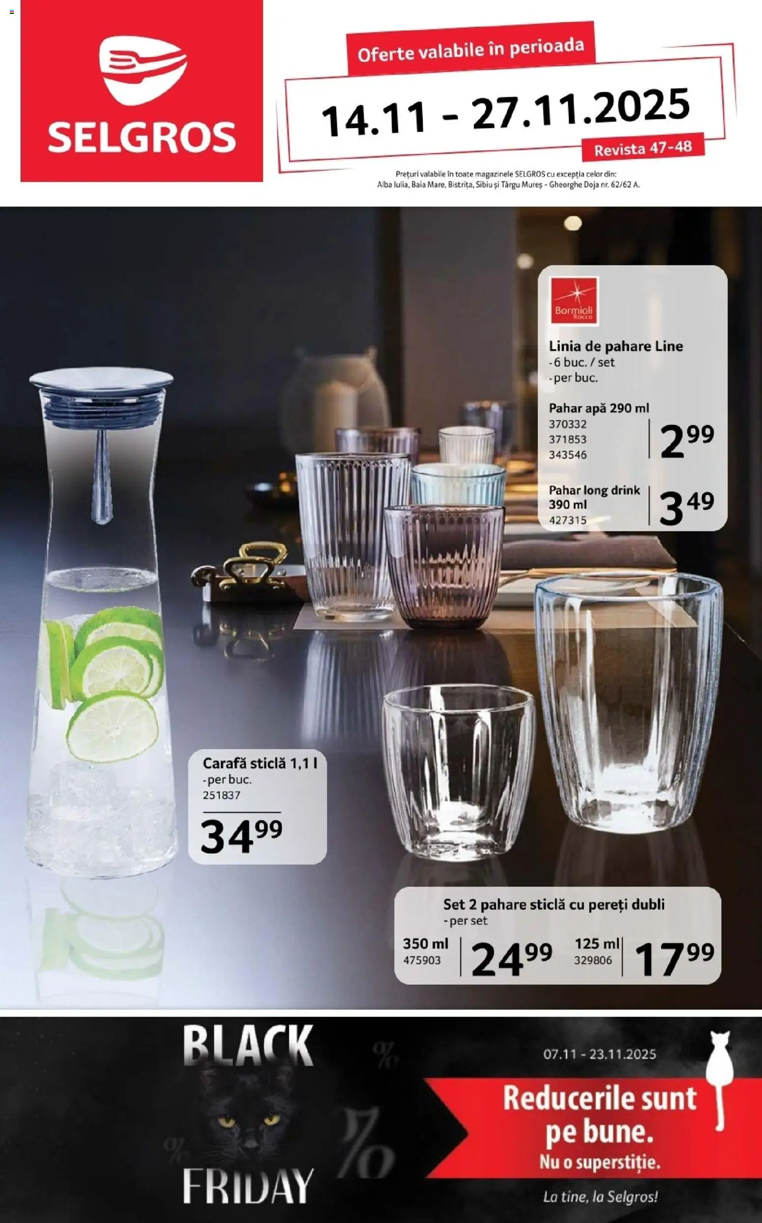 Noul catalog Selgros – valabil de la 14.11.2025 | Pagină: 1 | Produse: Pahare, Carafă, Apă
