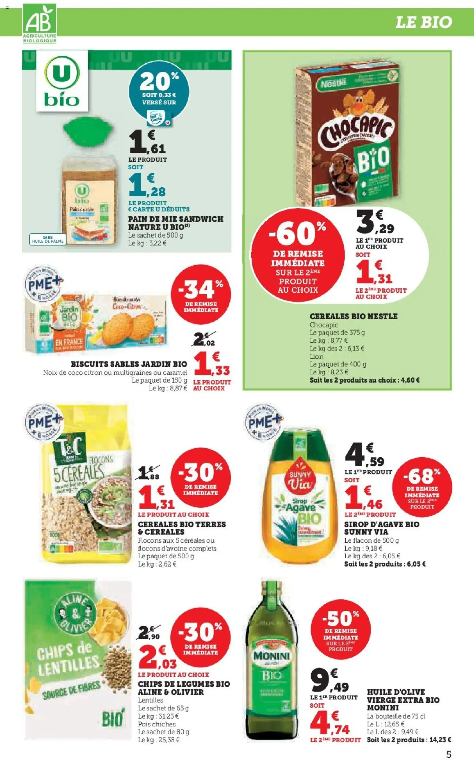 {H1} | Page: 5 | Produits: Noix de coco, Sirop d'agave, Sandwich, Céréales