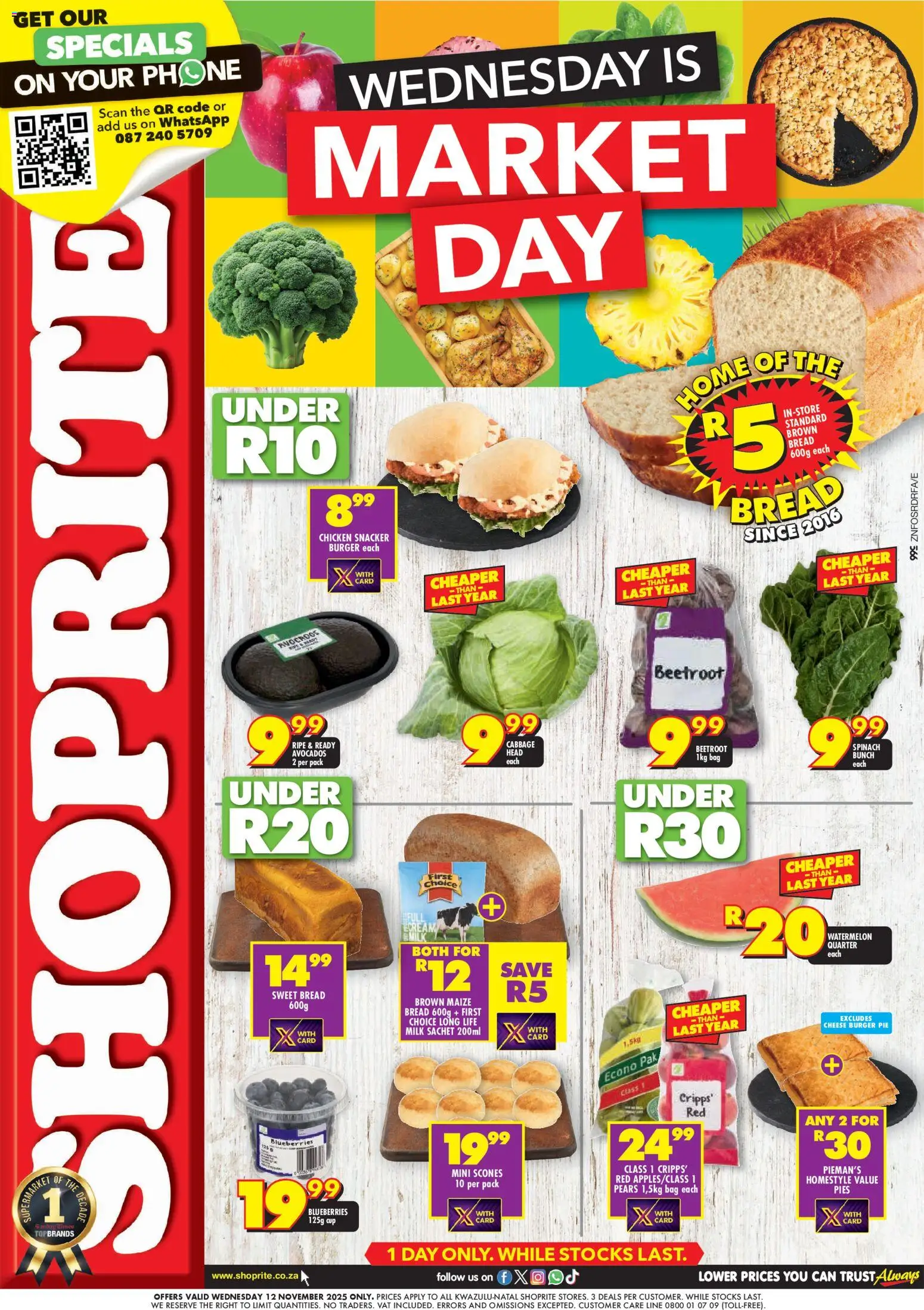 New Shoprite catalogue – valid from 12.11.2025 | Page: 1 | Products: Pears, Bag, Milk, Avocados