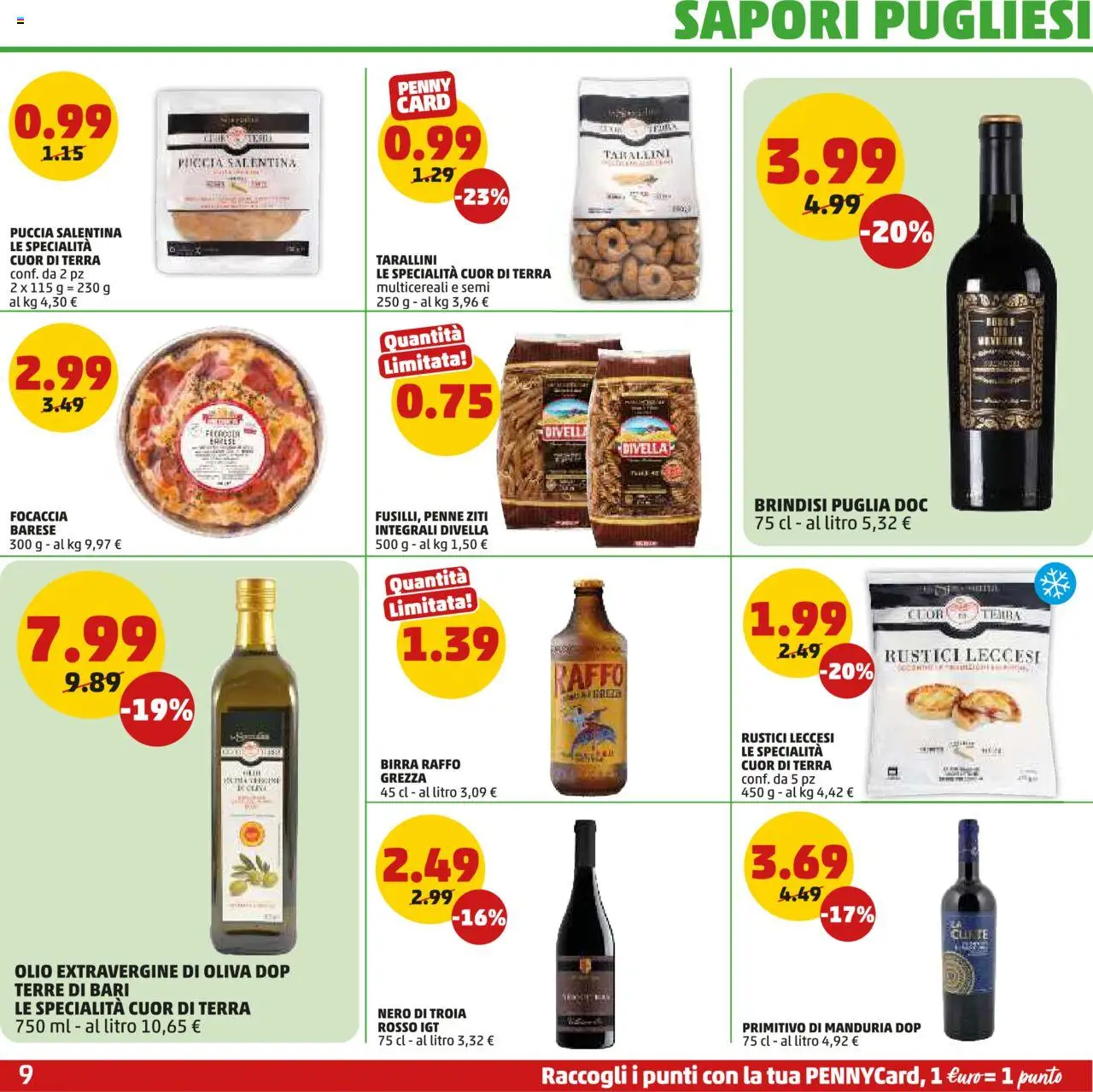 Volantino PENNY del 19.06.2025 | Pagina: 9 | Prodotti: Focaccia, Olio, Penne, Terra