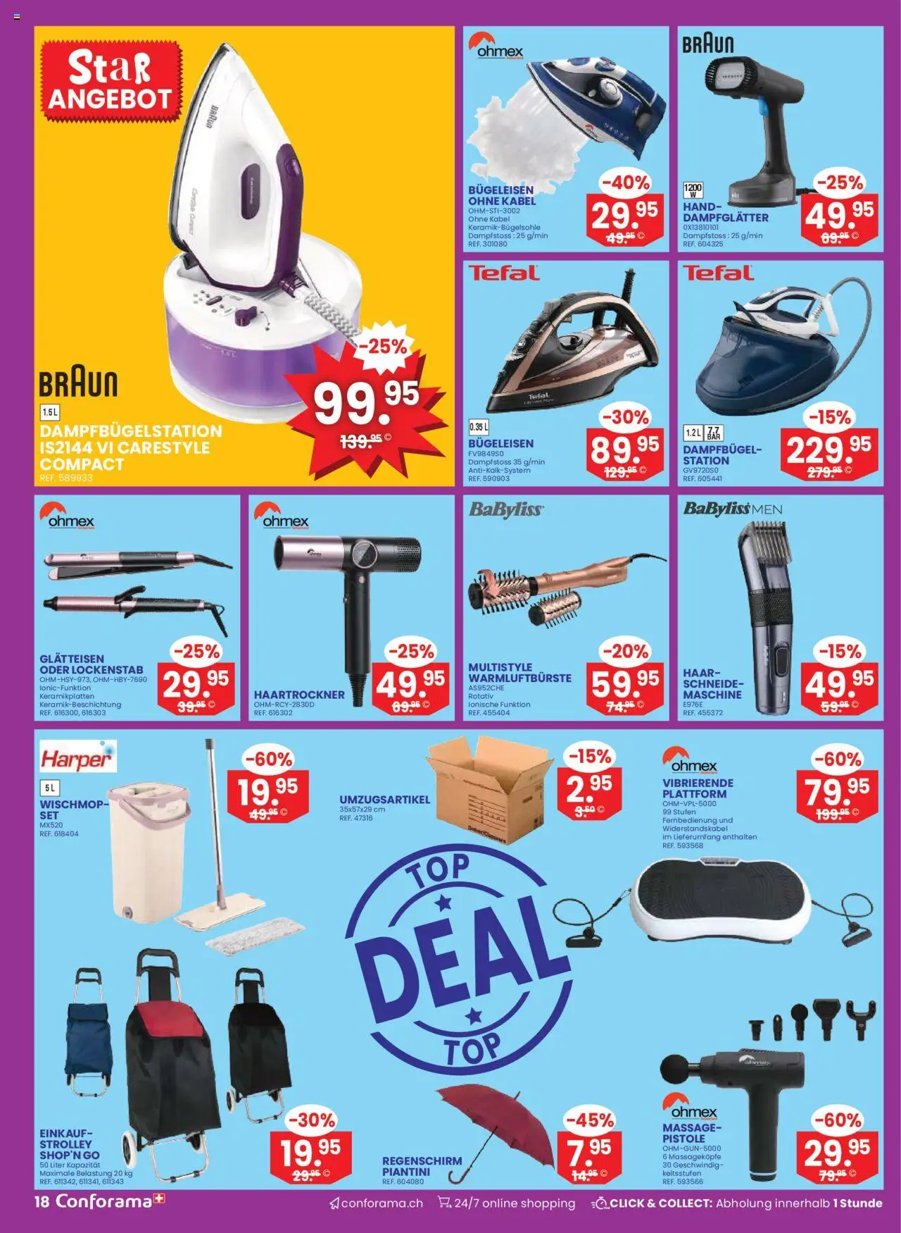 Conforama Aktionen – gültig ab 01.10.2025 | Seite: 18 | Produkte: Lockenstab, Haartrockner, Glätteisen, Kabel
