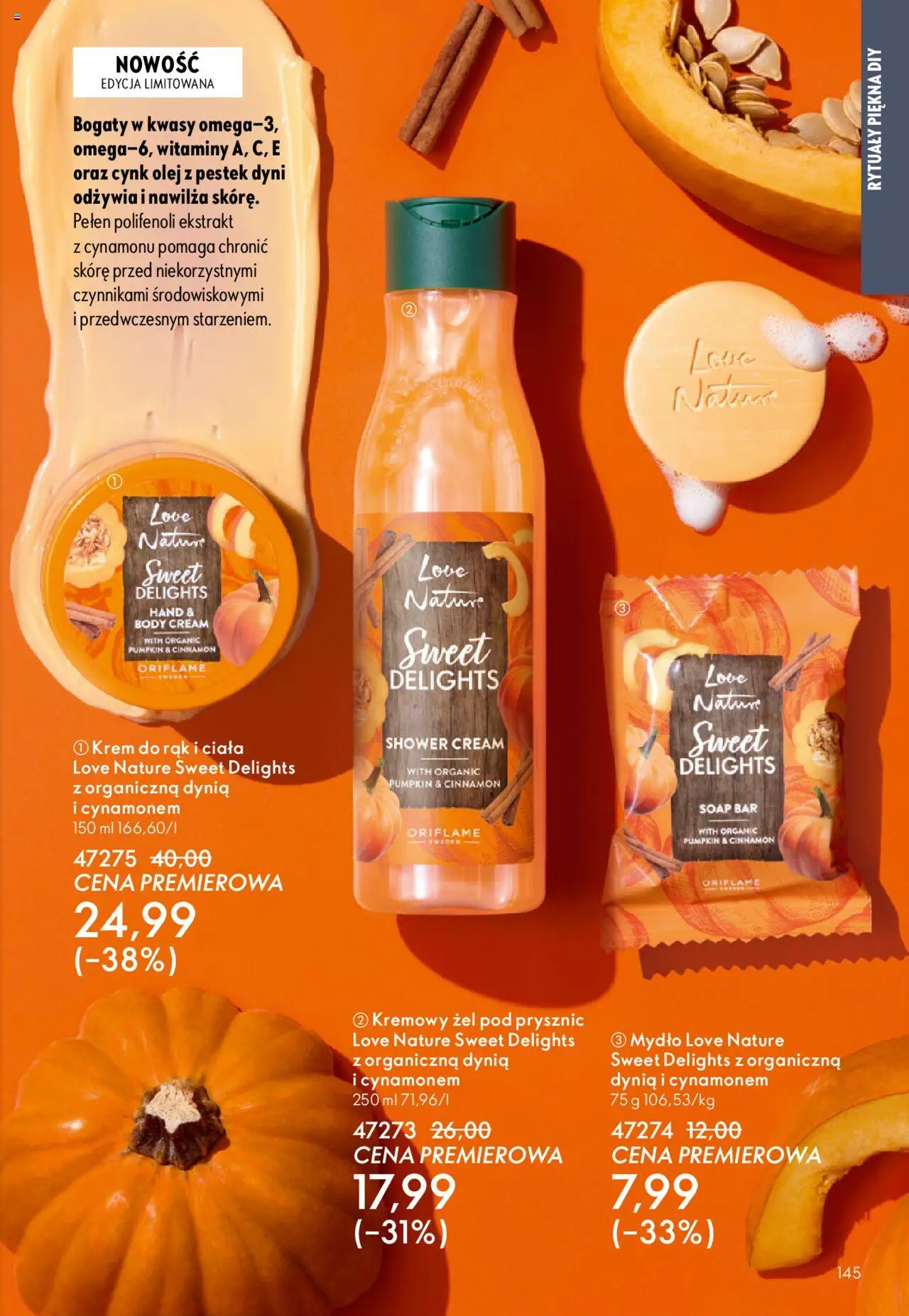 Oriflame Katalog 13 2025 od 07.09.2025 | Strona: 145 | Produkty: Olej, Krem do rąk, Żel pod prysznic, Krem