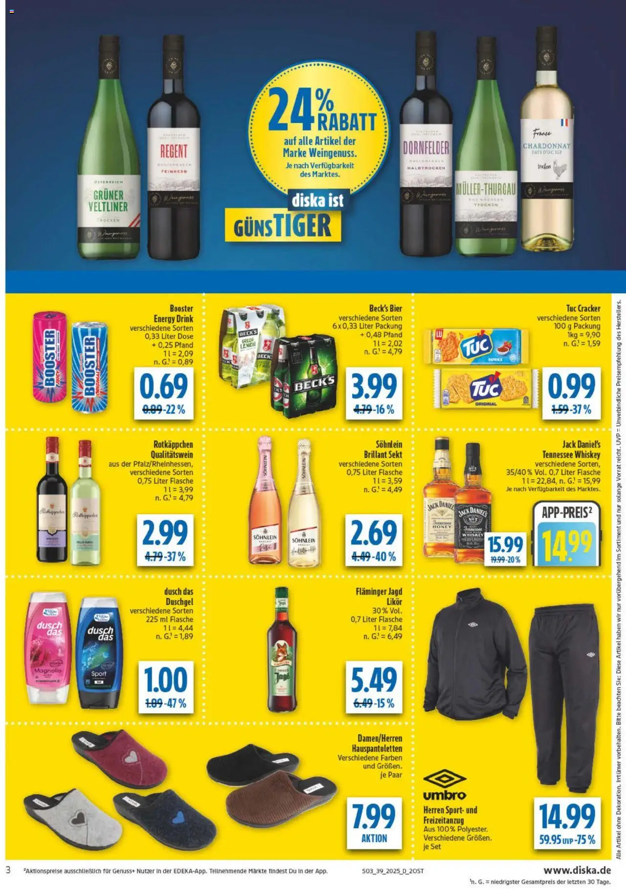 Diska Prospekt 	 – gültig ab 22.09.2025 | Seite: 3 | Produkte: Energy, Bier, Sekt, Whiskey