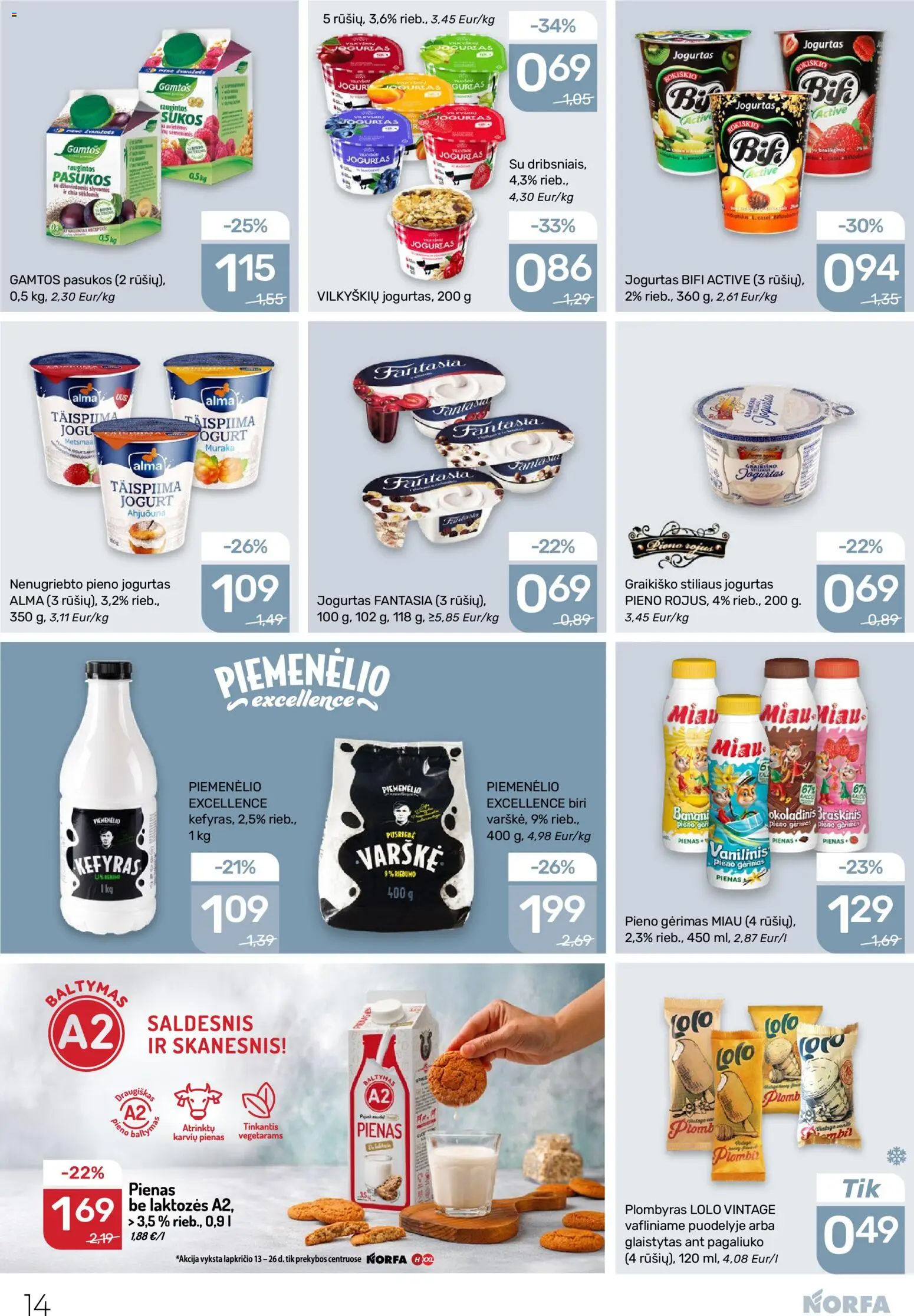NORFA akcijos nuo 13.11.2025 | Puslapis: 14 | Prekių: Pienas, Jogurtas, Varškė, Plombyras